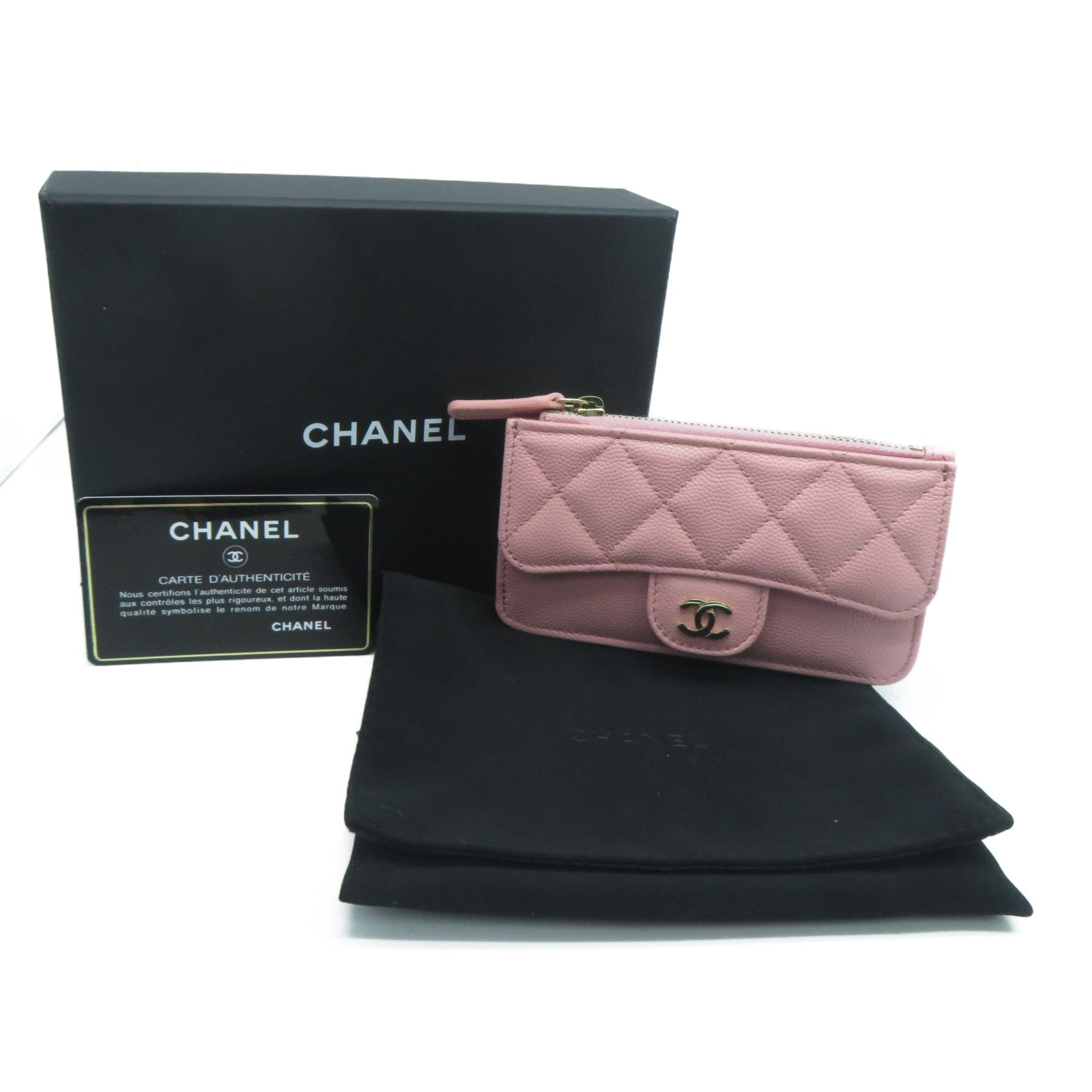 CHANEL 菱格Caviar皮革Card Holder金扣卡片套粉紅色
