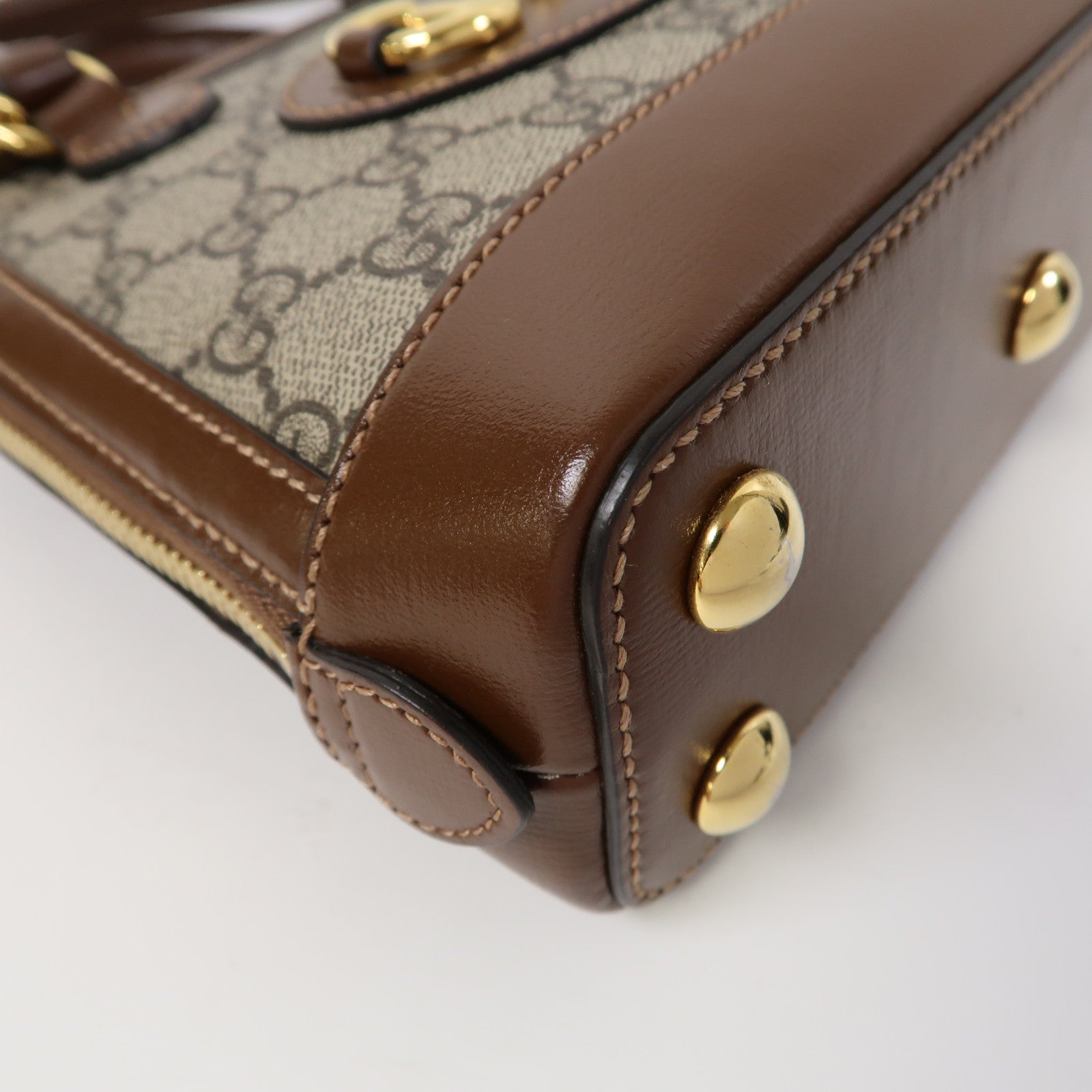 GUCCI 牛皮皮革/塗層帆布Horsebit 1955 Mini Top Handle Bag金扣手挽肩背兩用袋啡色