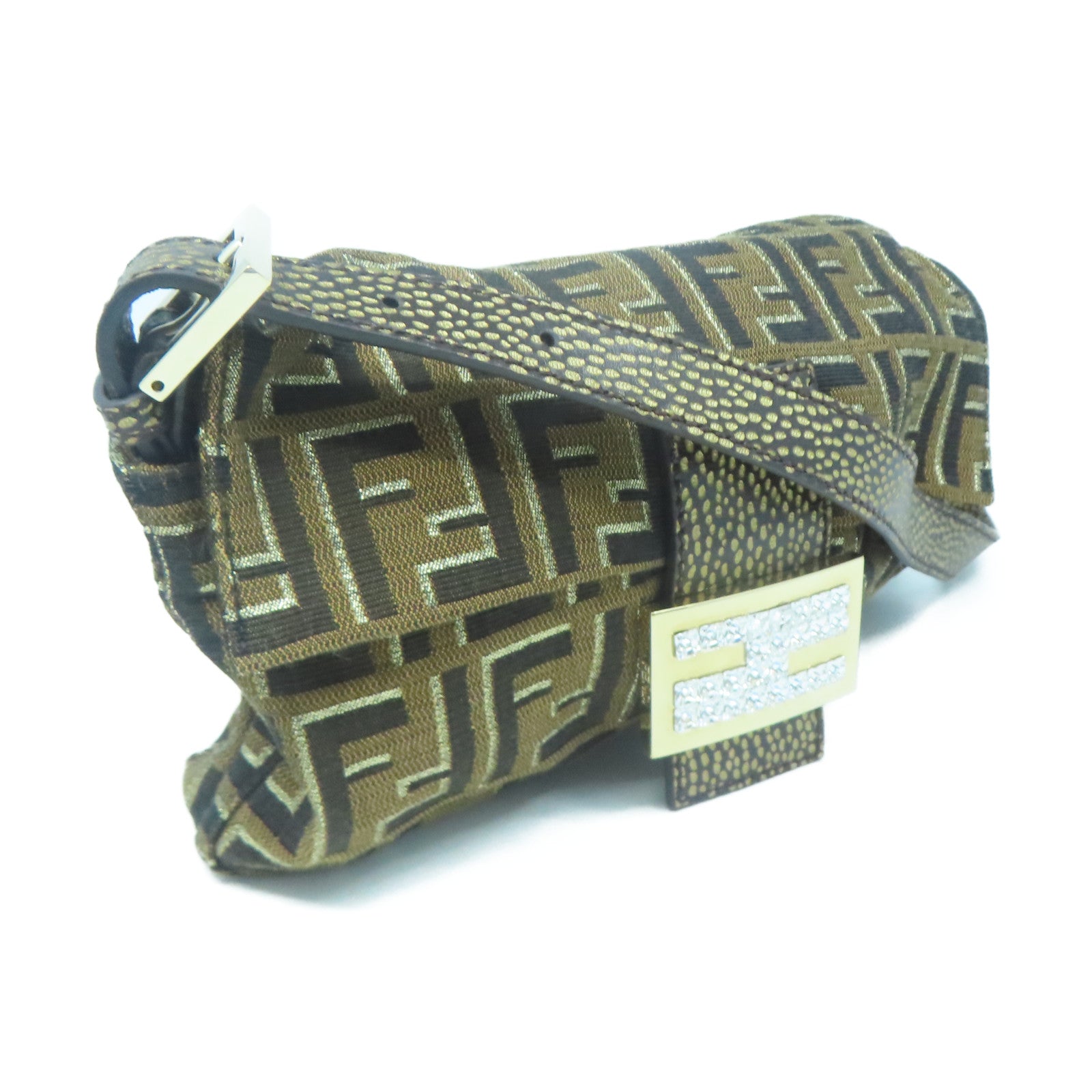 FENDI canvas Shoulder Bag gold buckle shoulder bag brown