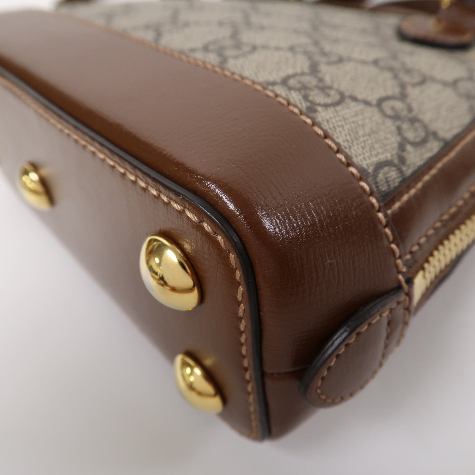 GUCCI 牛皮皮革/塗層帆布Horsebit 1955 Mini Top Handle Bag金扣手挽肩背兩用袋啡色