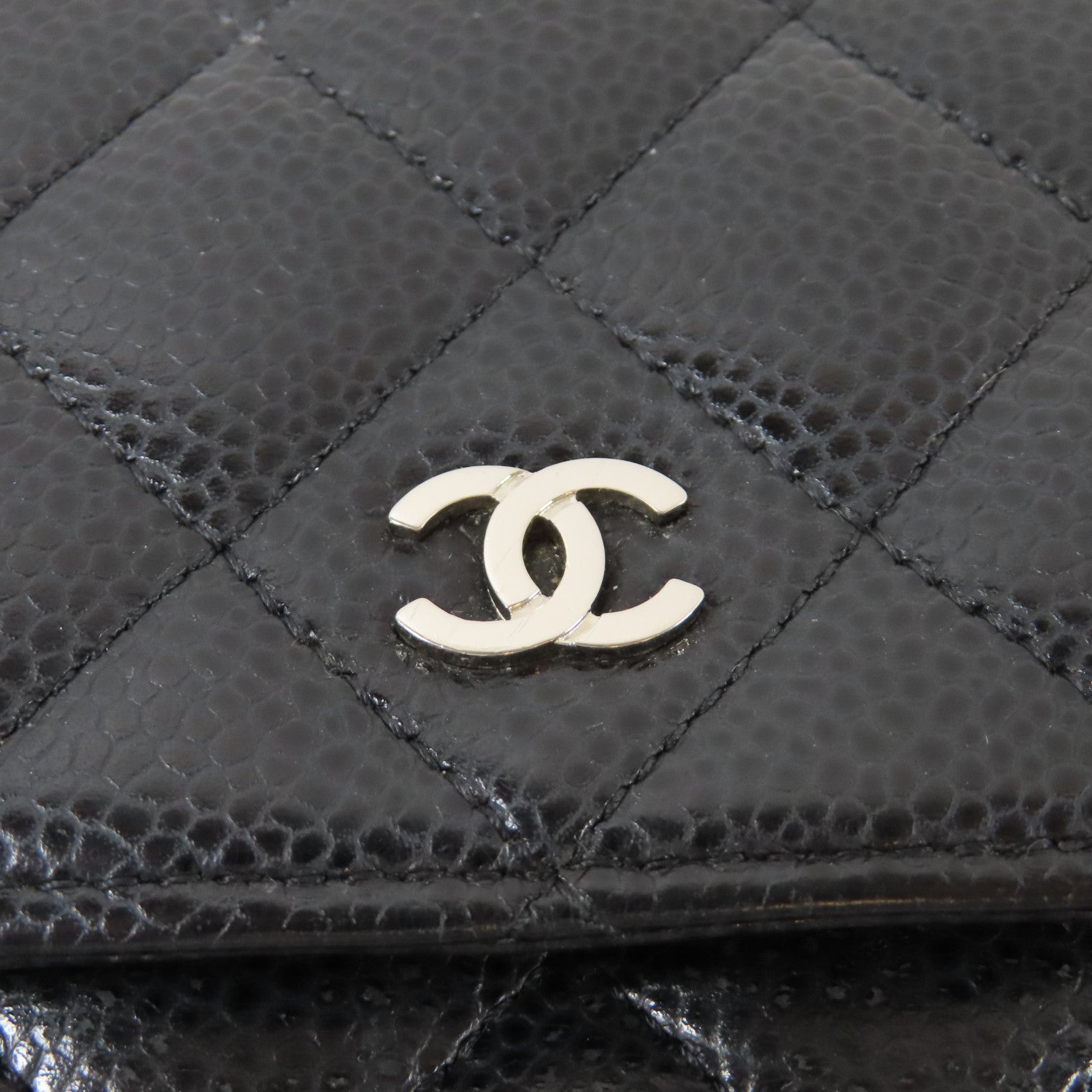 CHANEL 菱格Caviar皮革Wallet On Chain銀扣鏈帶肩背袋黑色