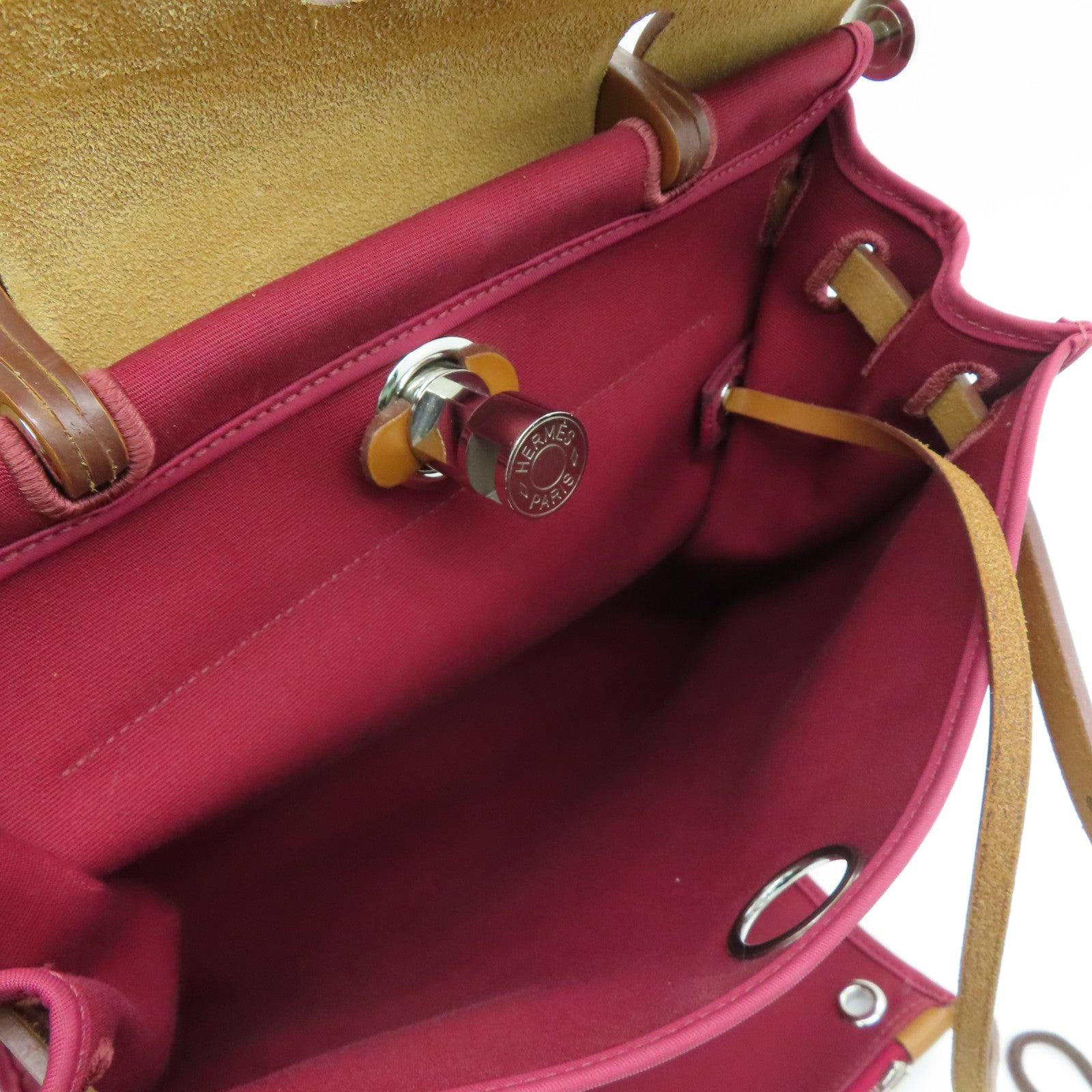 HERMES 帆布Herbag Shoulder Bag银扣肩背袋Ruby红色