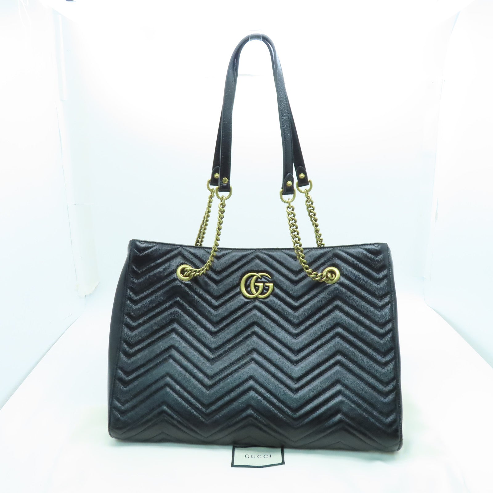 GUCCI 牛皮皮革GG Marmont Tote Bag金扣肩背袋/手挽袋黑色