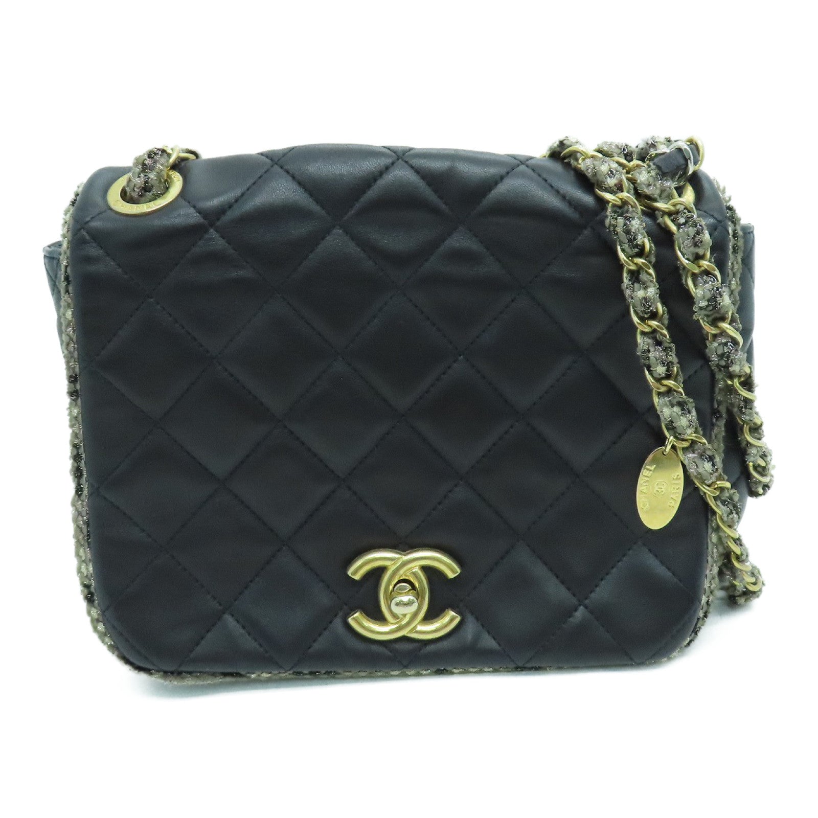CHANEL 【激減優惠】菱格牛皮皮革Chain Shoulder金扣鏈帶肩背袋黑色
