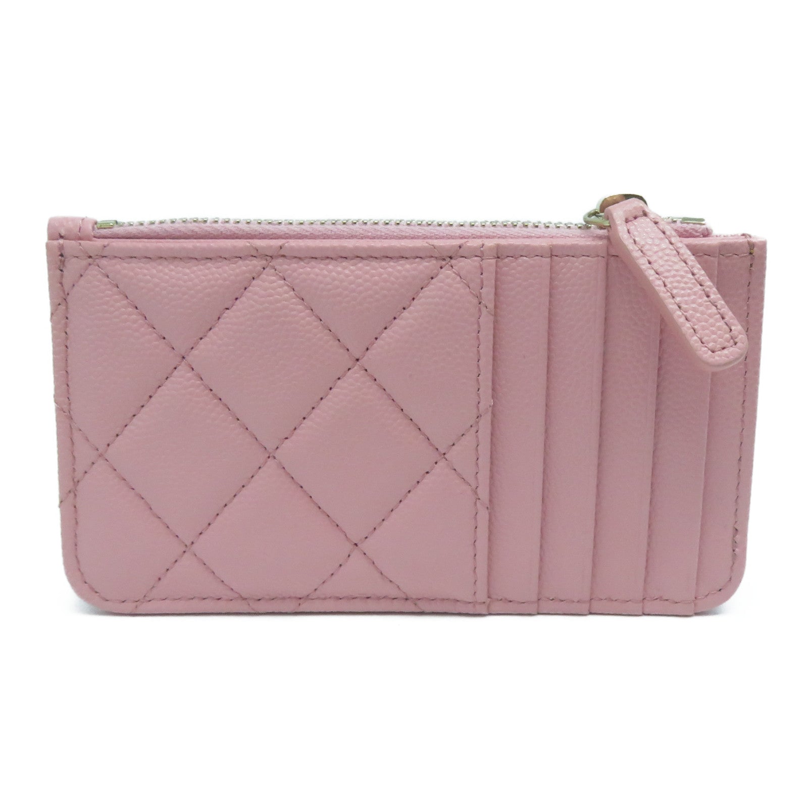 CHANEL 菱格Caviar皮革Card Holder金扣卡片套粉紅色