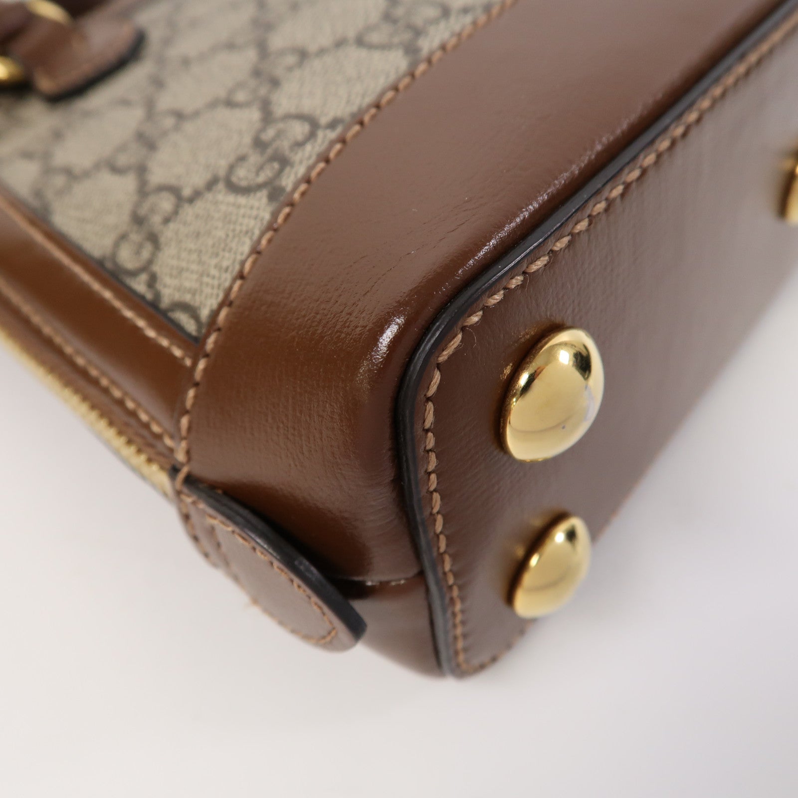 GUCCI 牛皮皮革/塗層帆布Horsebit 1955 Mini Top Handle Bag金扣手挽肩背兩用袋啡色