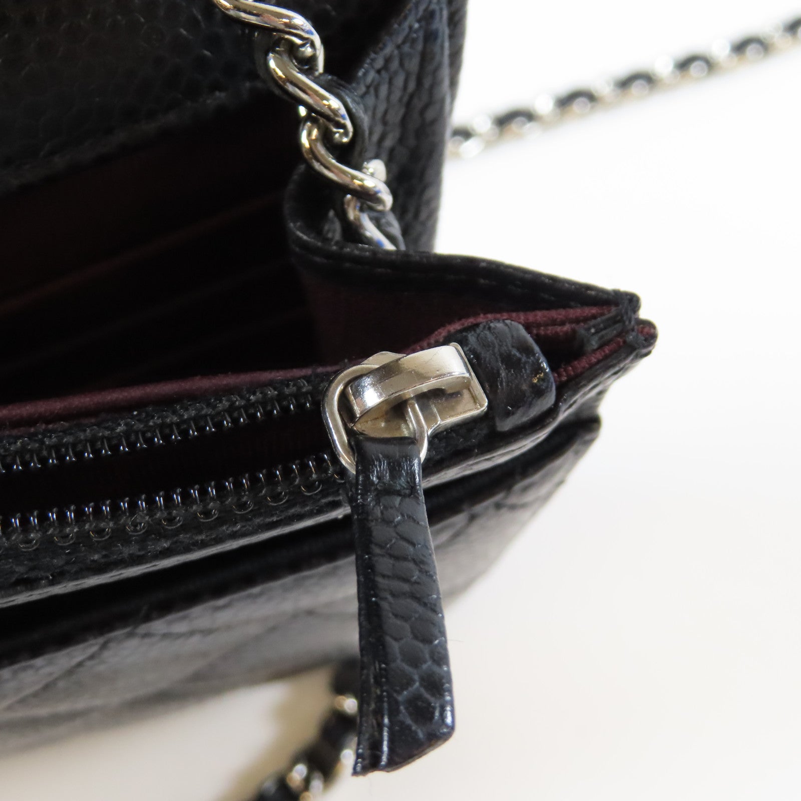 CHANEL 菱格Caviar皮革Wallet On Chain銀扣鏈帶肩背袋黑色