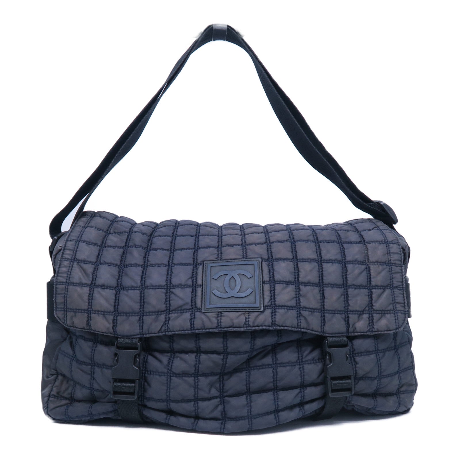 CHANEL 尼龍Shoulder Bag銀扣肩背袋藍色