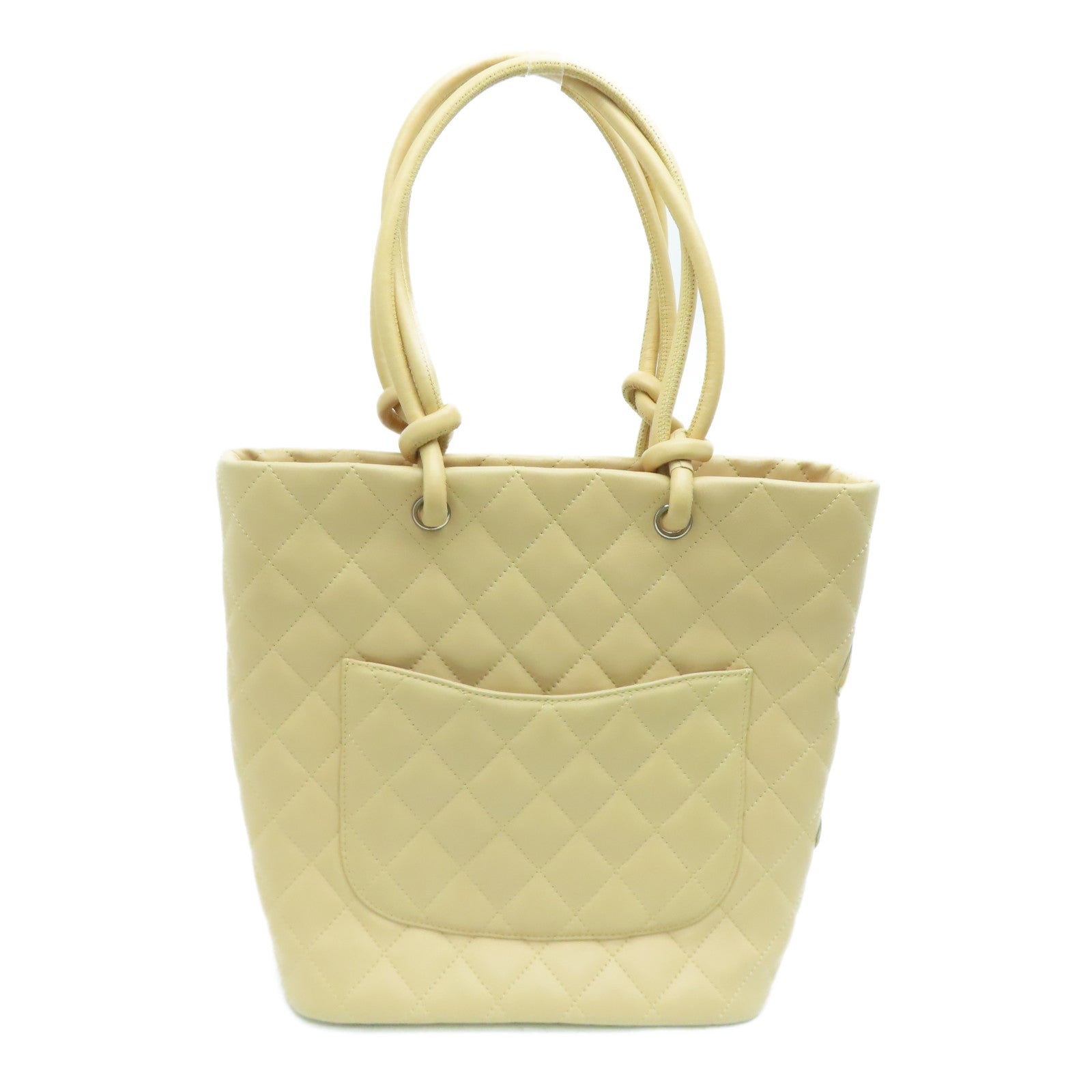 CHANEL rhombic cowhide leather Cambon Line silver buckle handle bag beige