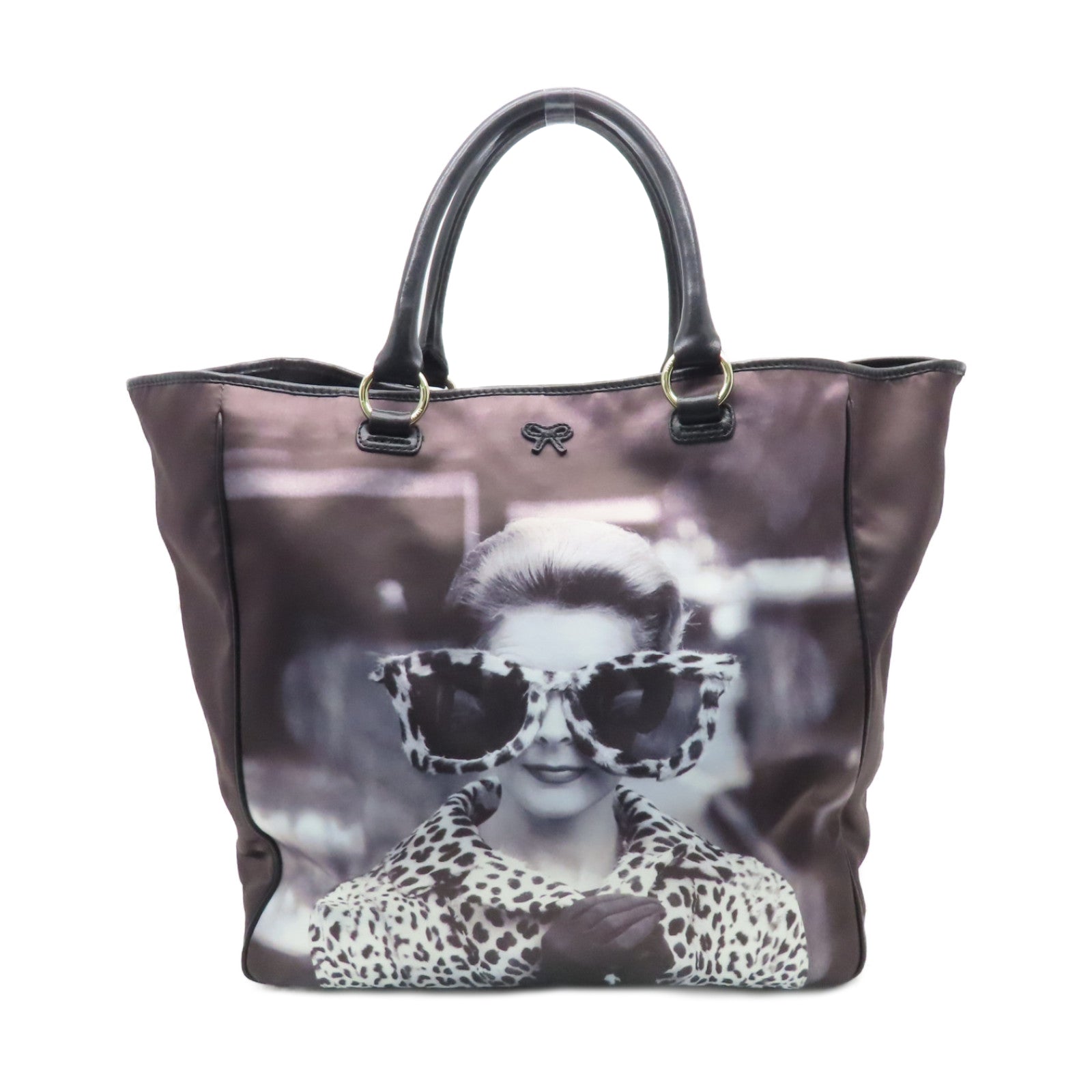 Anya Hindmarch Nylon Tote Bag Gold Buckle Handle Bag Black