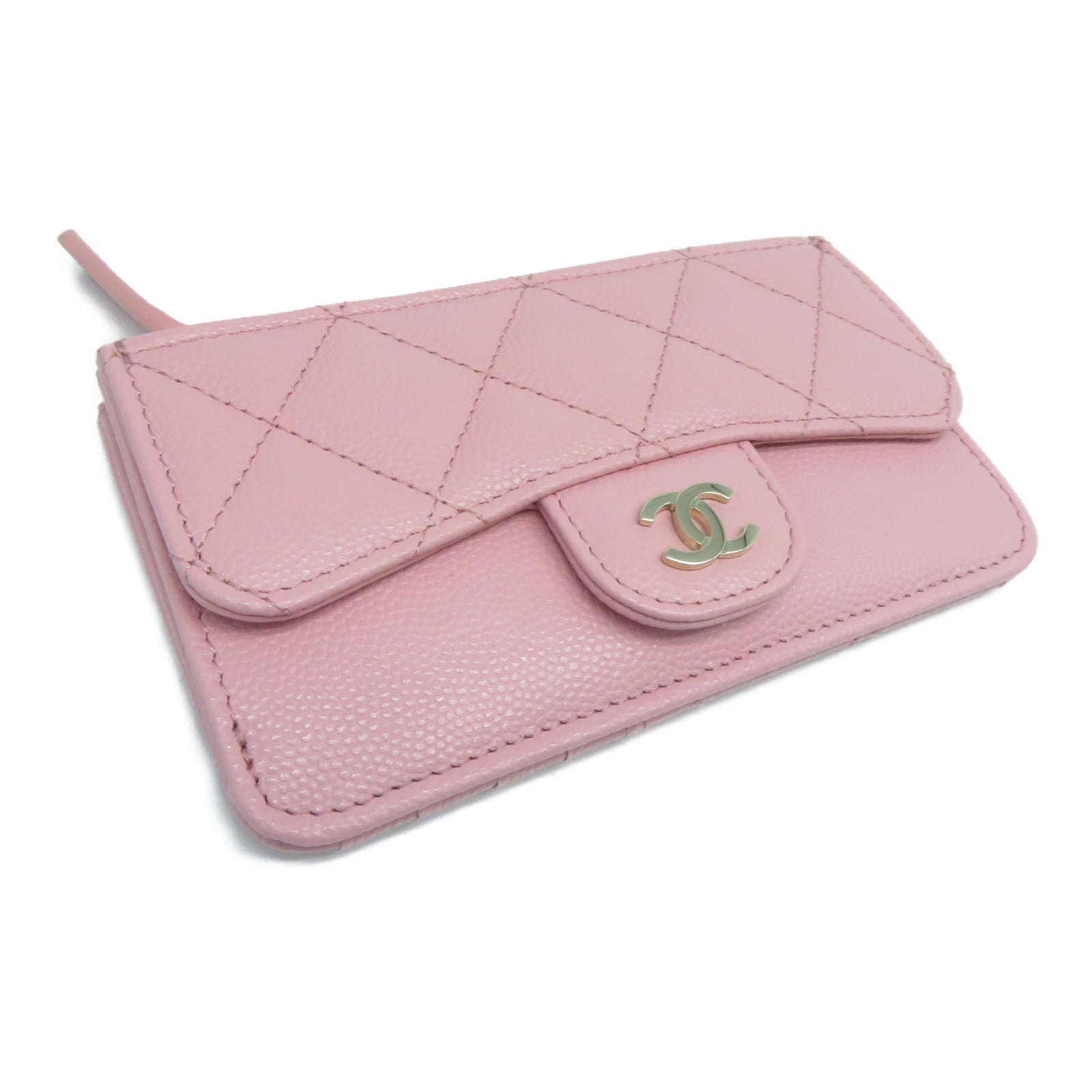 CHANEL 菱格Caviar皮革Card Holder金扣卡片套粉紅色