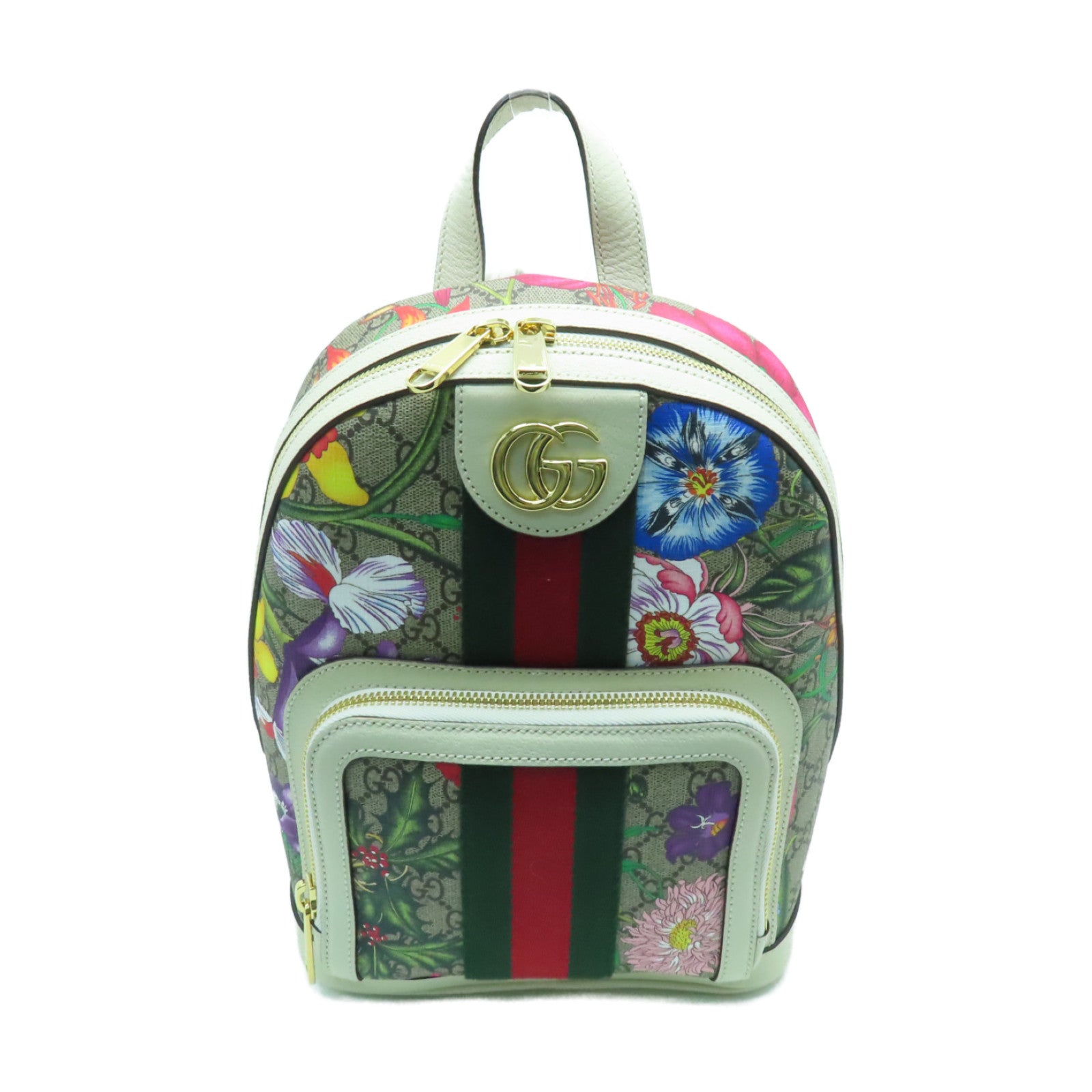 GUCCI 塗層帆布Ophidia GG Backpack銀扣背包米色/白色