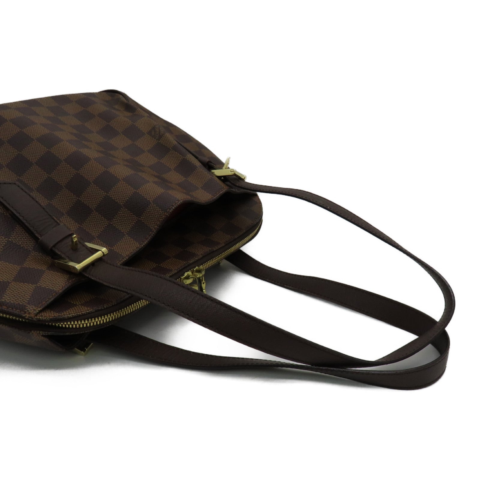 LOUIS VUITTON Damier Belem MM Gold Buckle Shoulder Bag Brown