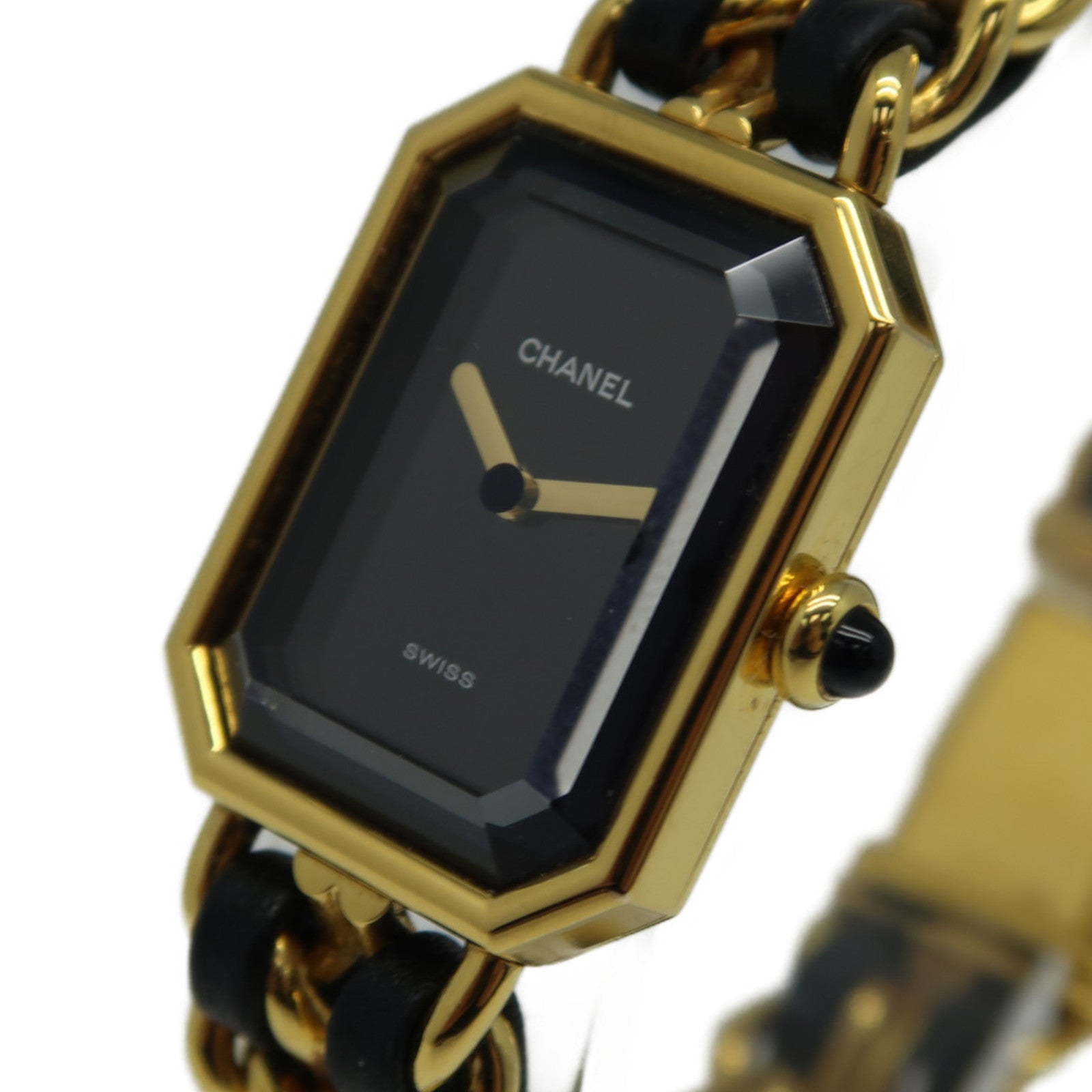 CHANEL Premiere L鍍金/皮革手錶石英機芯黑色