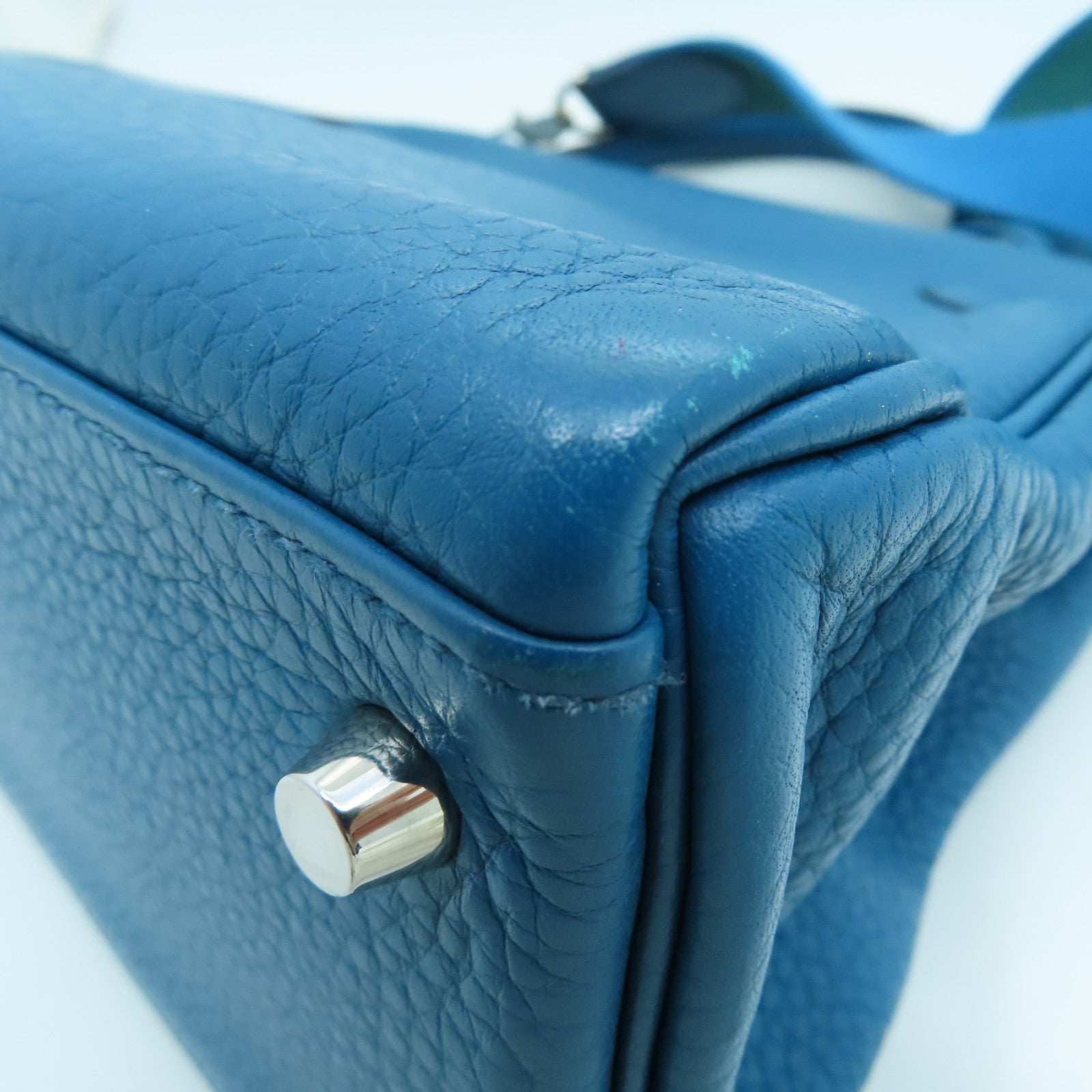 HERMES Clemence Leather Kelly32 Silver Buckle Handle Shoulder Backpack Bleu de Galice/Dark Blue