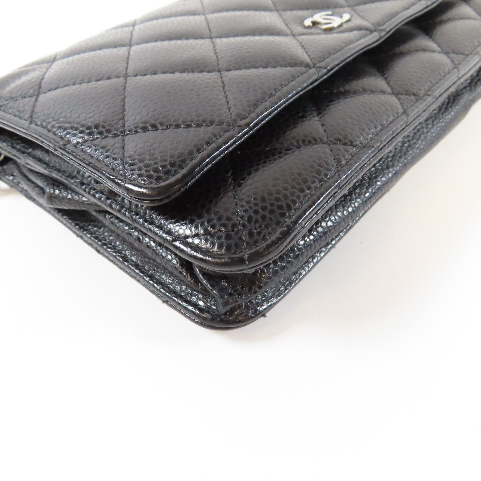 CHANEL 菱格Caviar皮革Wallet On Chain銀扣鏈帶肩背袋黑色