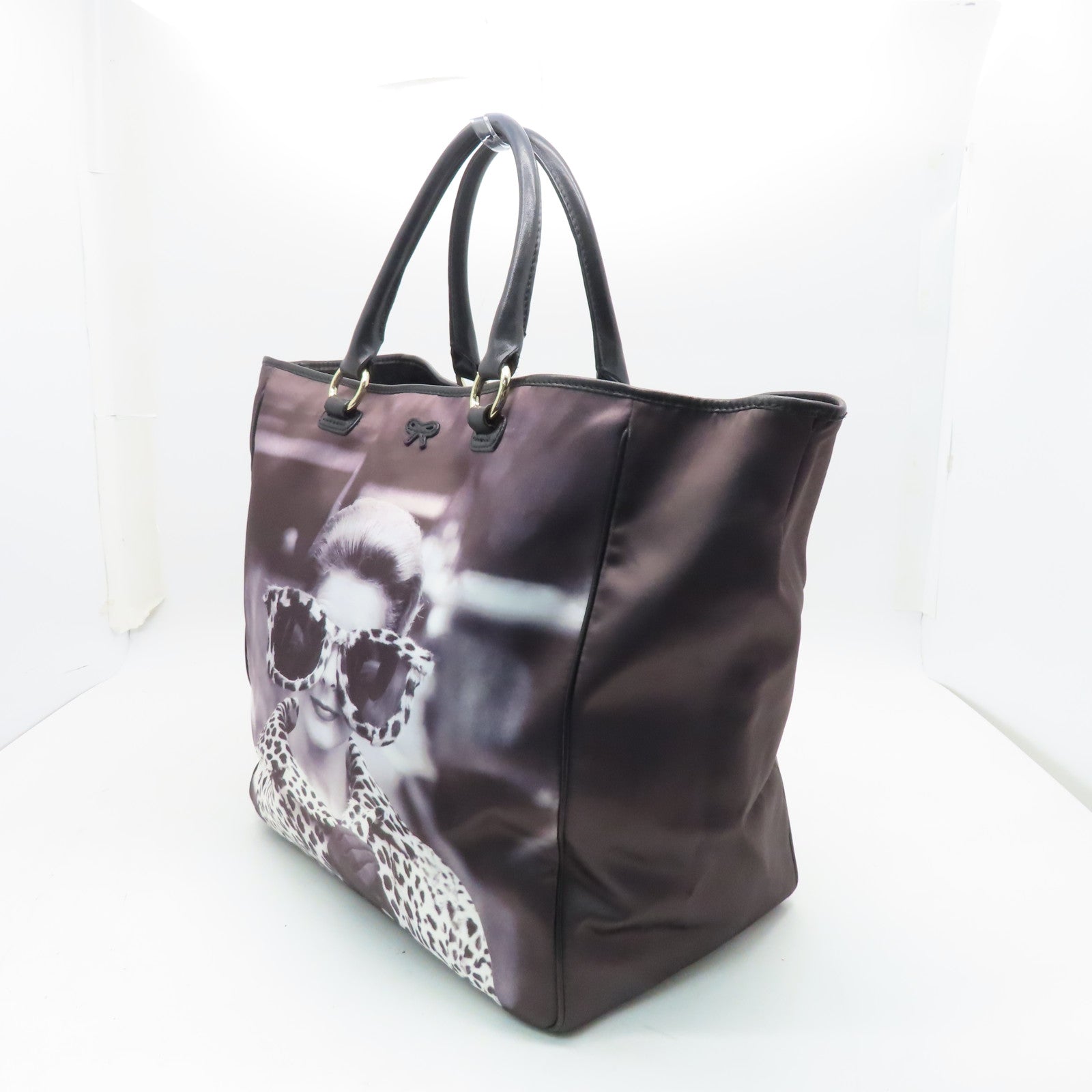 Anya Hindmarch Nylon Tote Bag Gold Buckle Handle Bag Black
