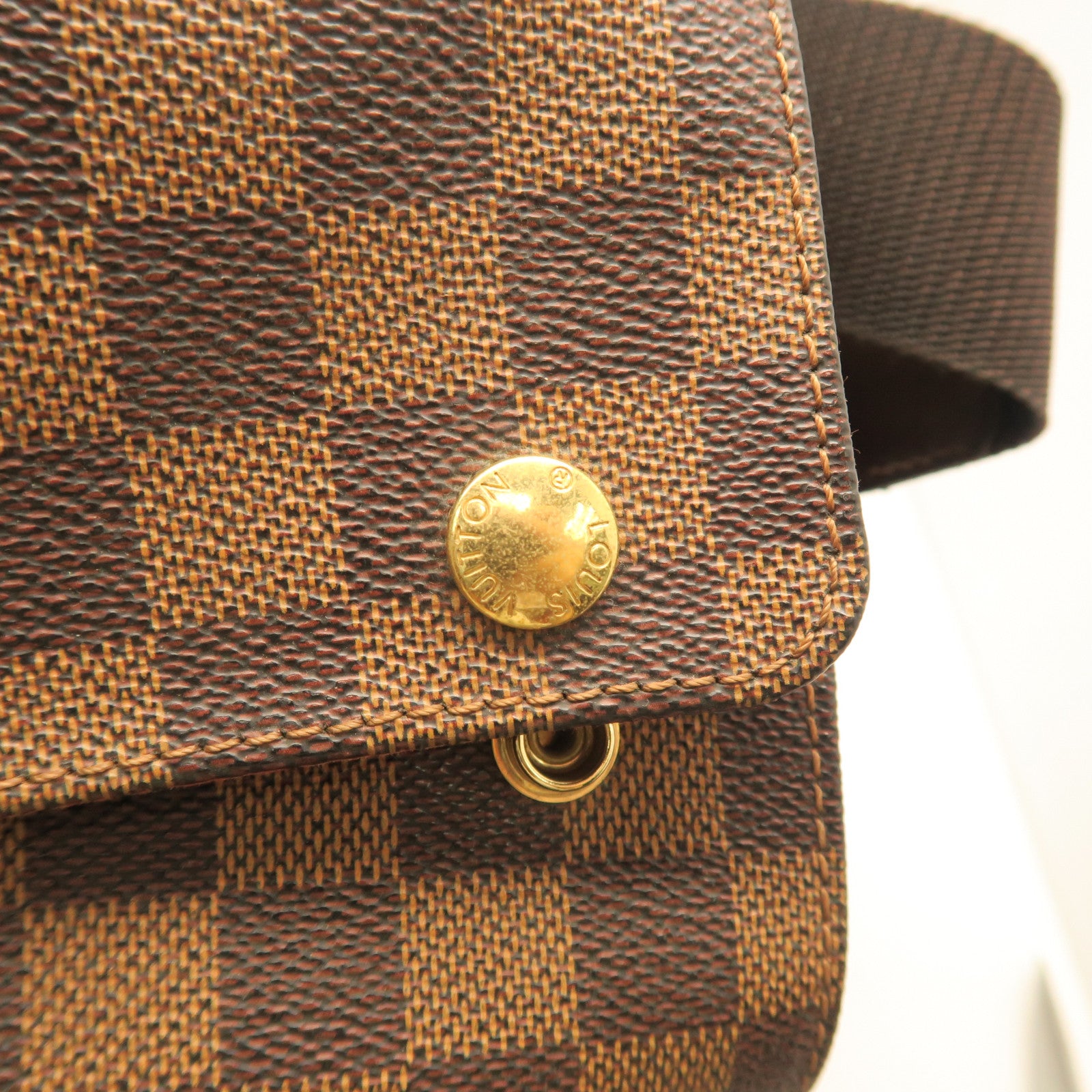 LOUIS VUITTON Damier Naviglio Gold Buckle Shoulder Bag Brown