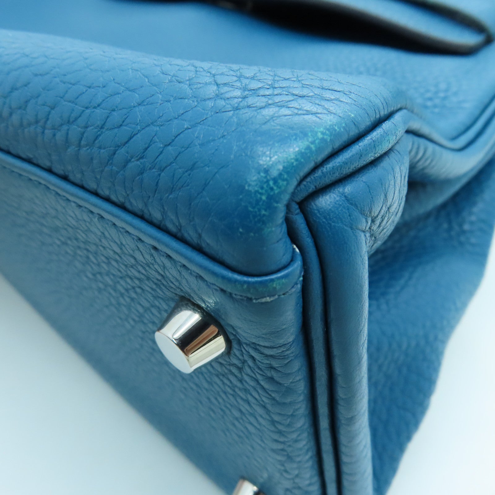 HERMES Clemence Leather Kelly32 Silver Buckle Handle Shoulder Backpack Bleu de Galice/Dark Blue
