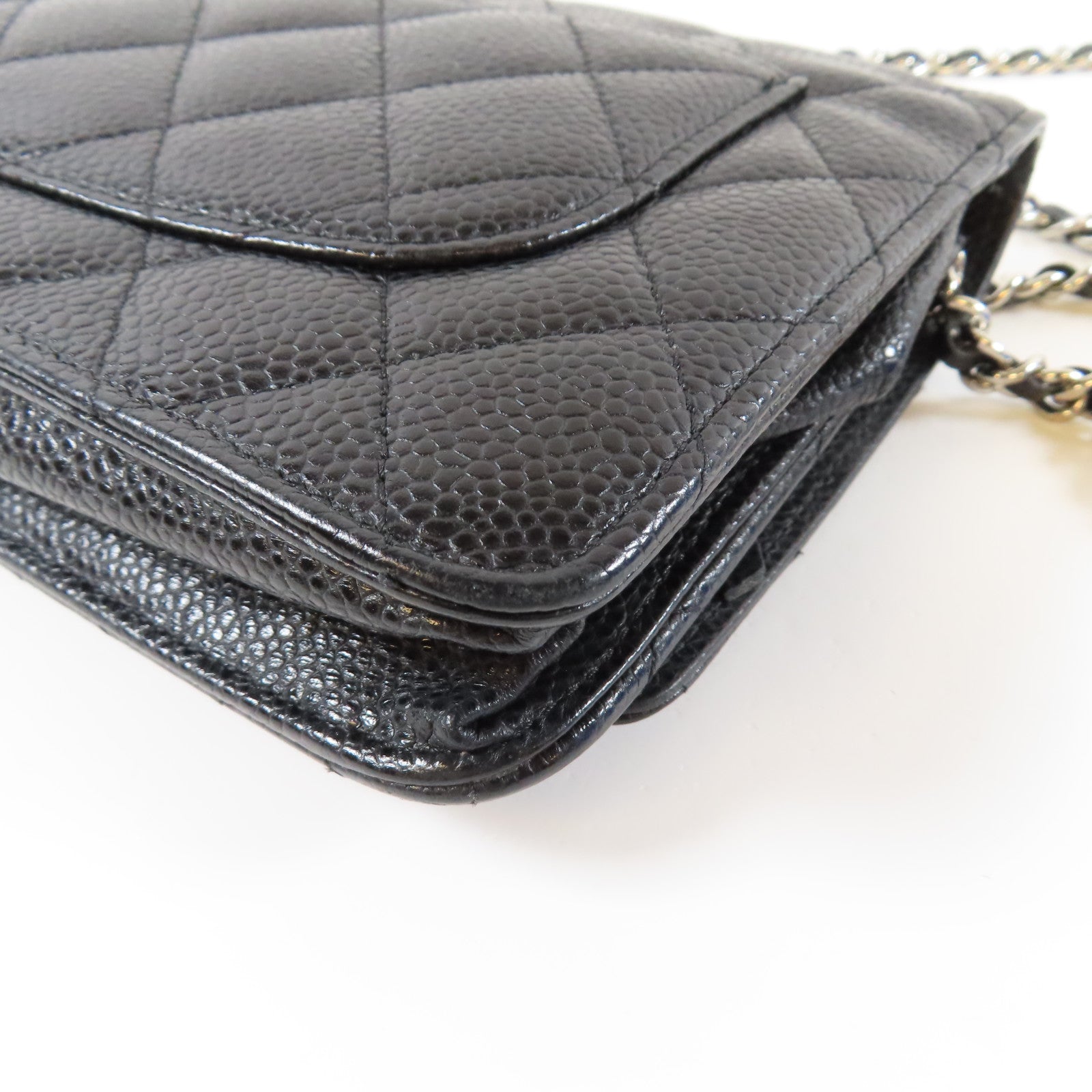 CHANEL 菱格Caviar皮革Wallet On Chain銀扣鏈帶肩背袋黑色