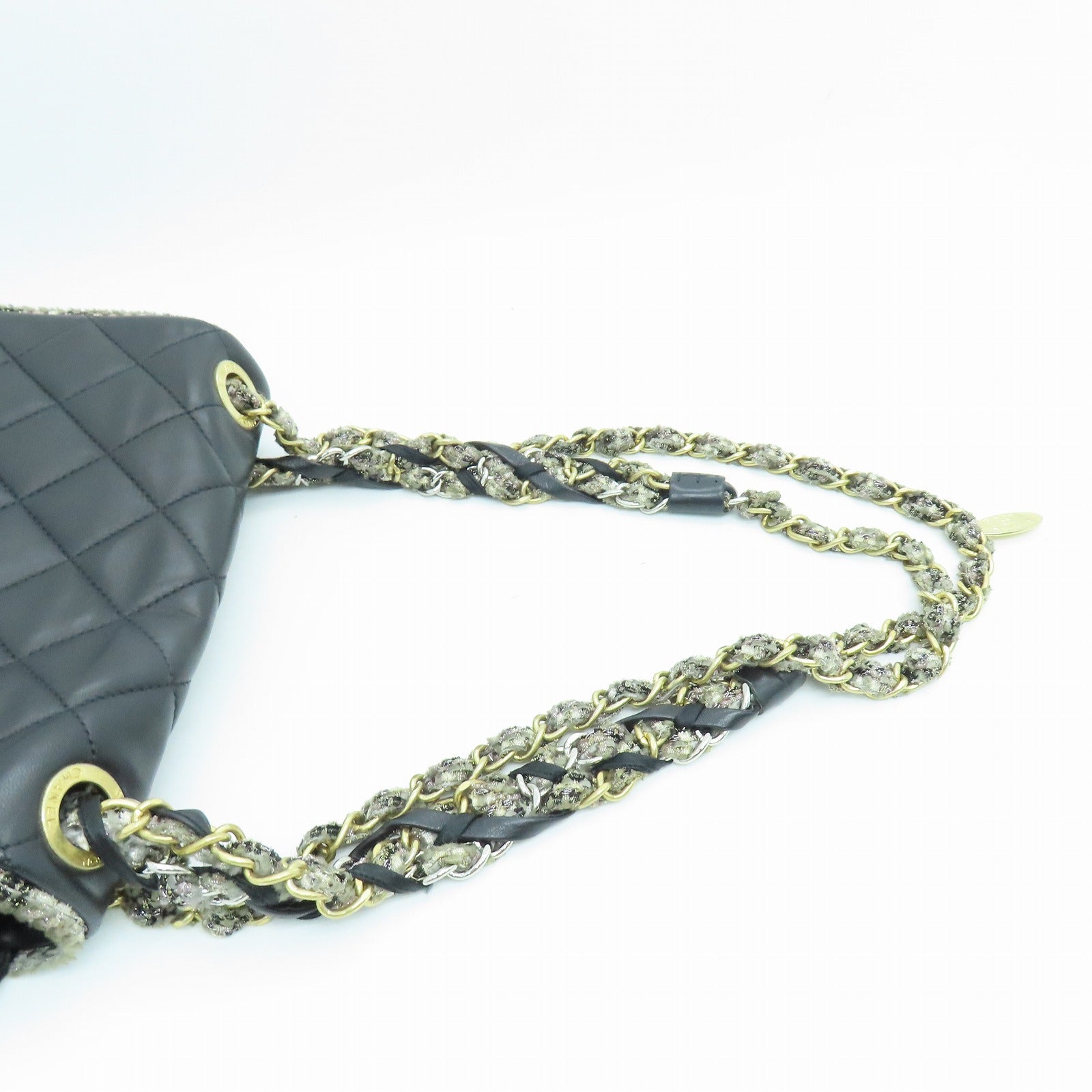 CHANEL 【激減優惠】菱格牛皮皮革Chain Shoulder金扣鏈帶肩背袋黑色