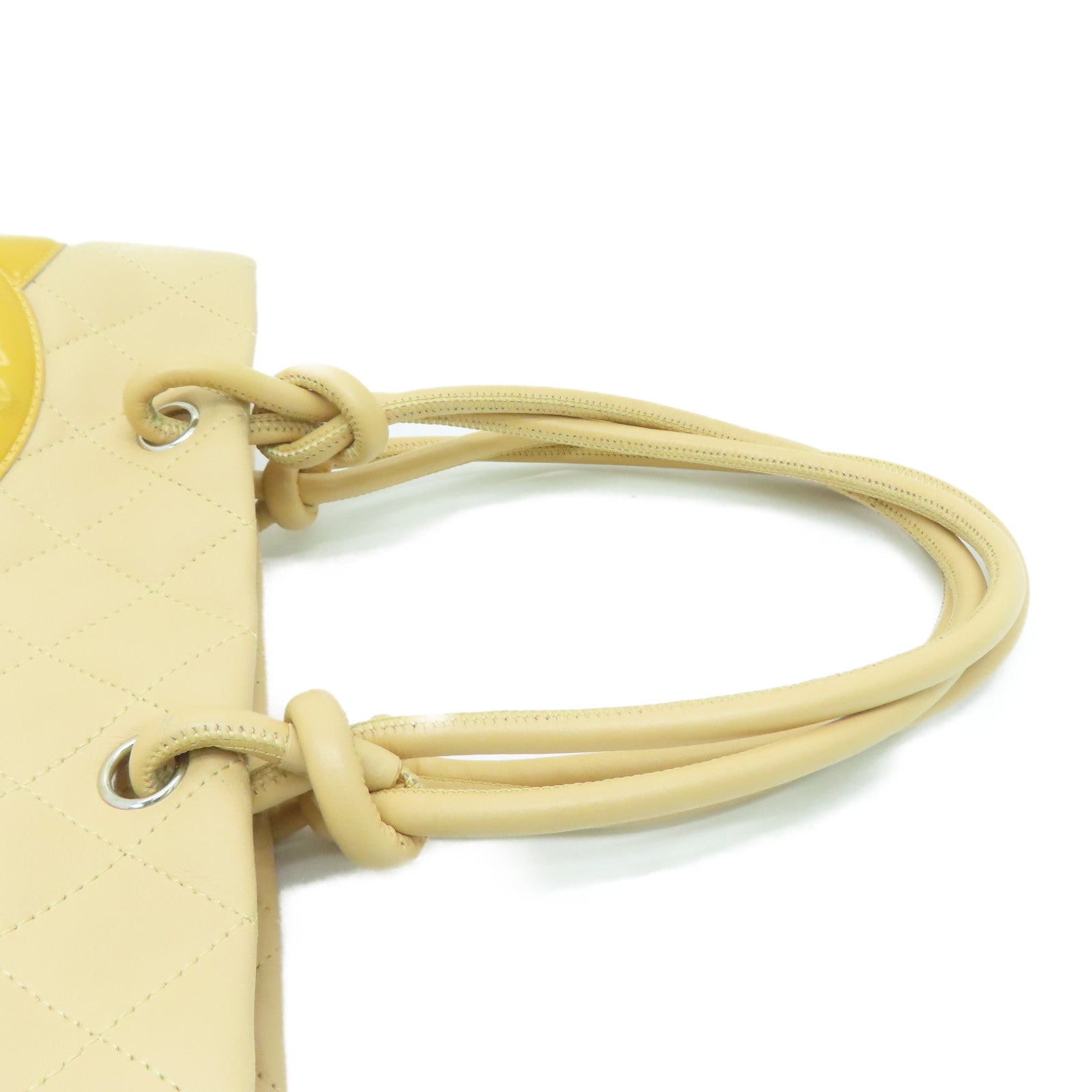 CHANEL rhombic cowhide leather Cambon Line silver buckle handle bag beige