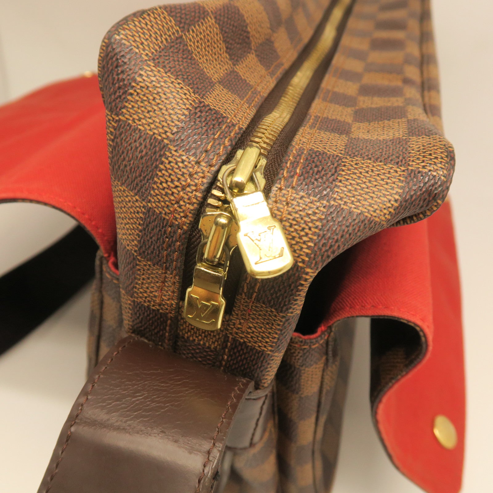 LOUIS VUITTON Damier Naviglio Gold Buckle Shoulder Bag Brown