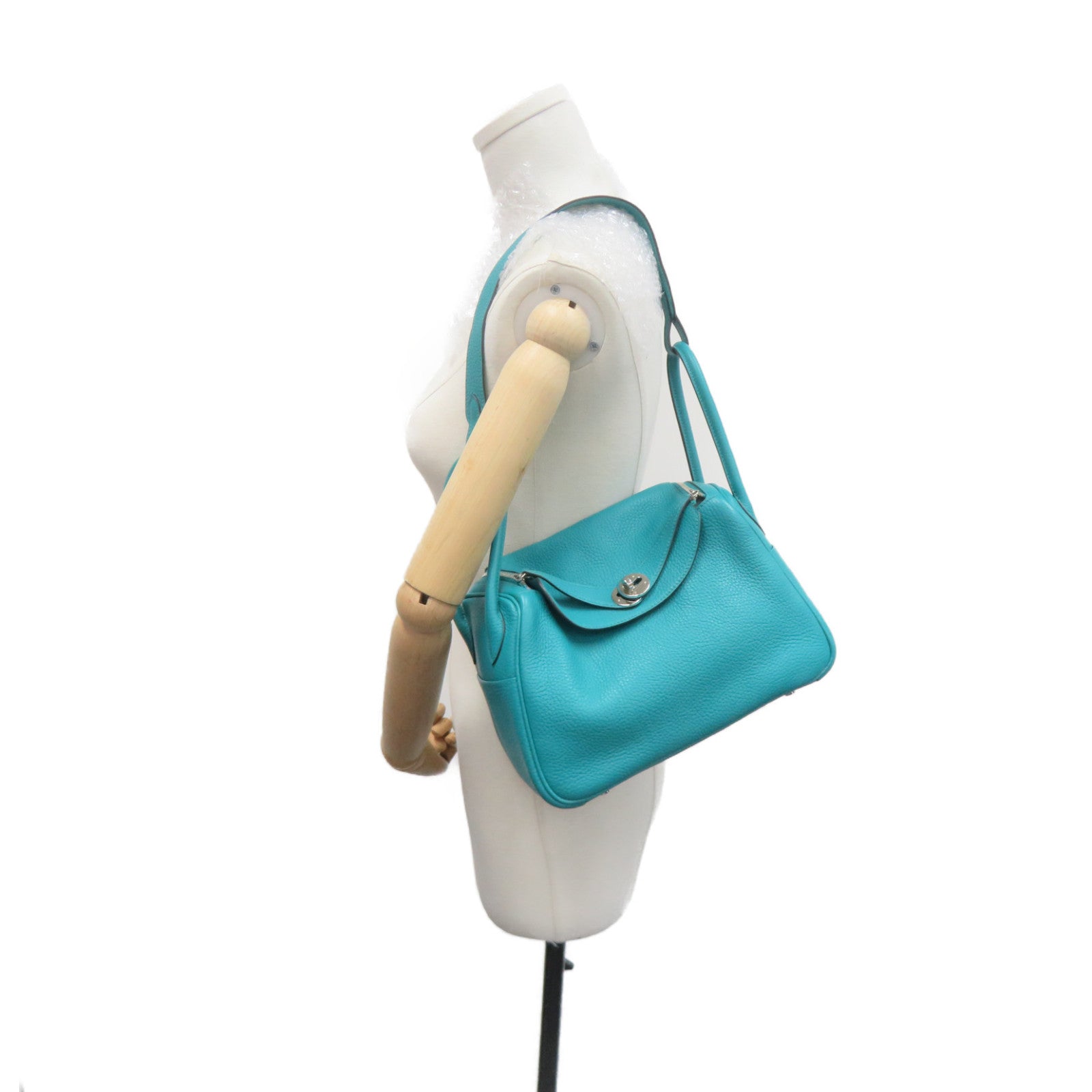HERMES Clemence皮革Lindy 26 Shoulder Bag银扣肩背袋7F绿色