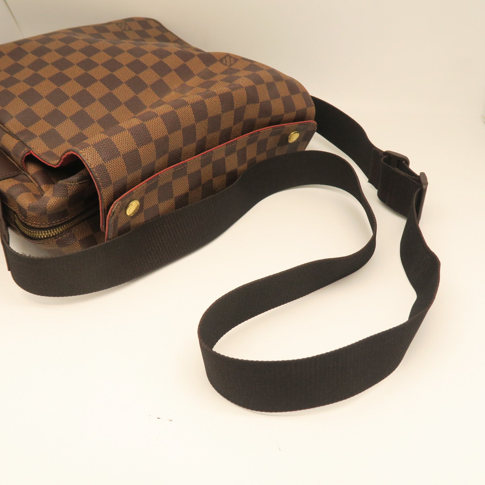 LOUIS VUITTON Damier Naviglio Gold Buckle Shoulder Bag Brown
