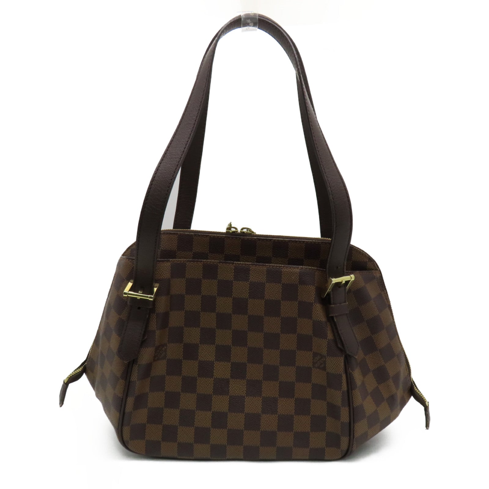 LOUIS VUITTON Damier Belem MM Gold Buckle Shoulder Bag Brown