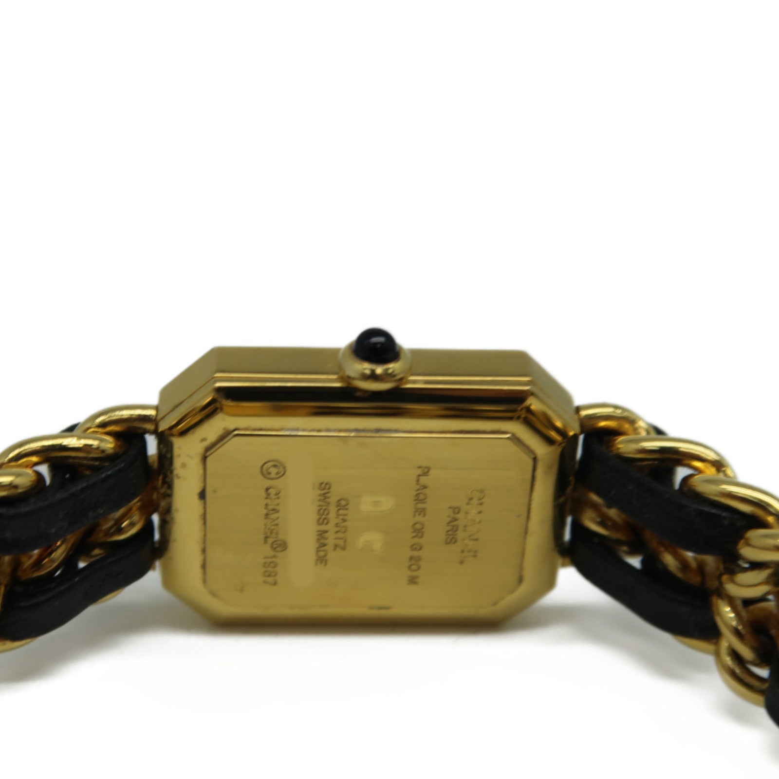 CHANEL Premiere L鍍金/皮革手錶石英機芯黑色