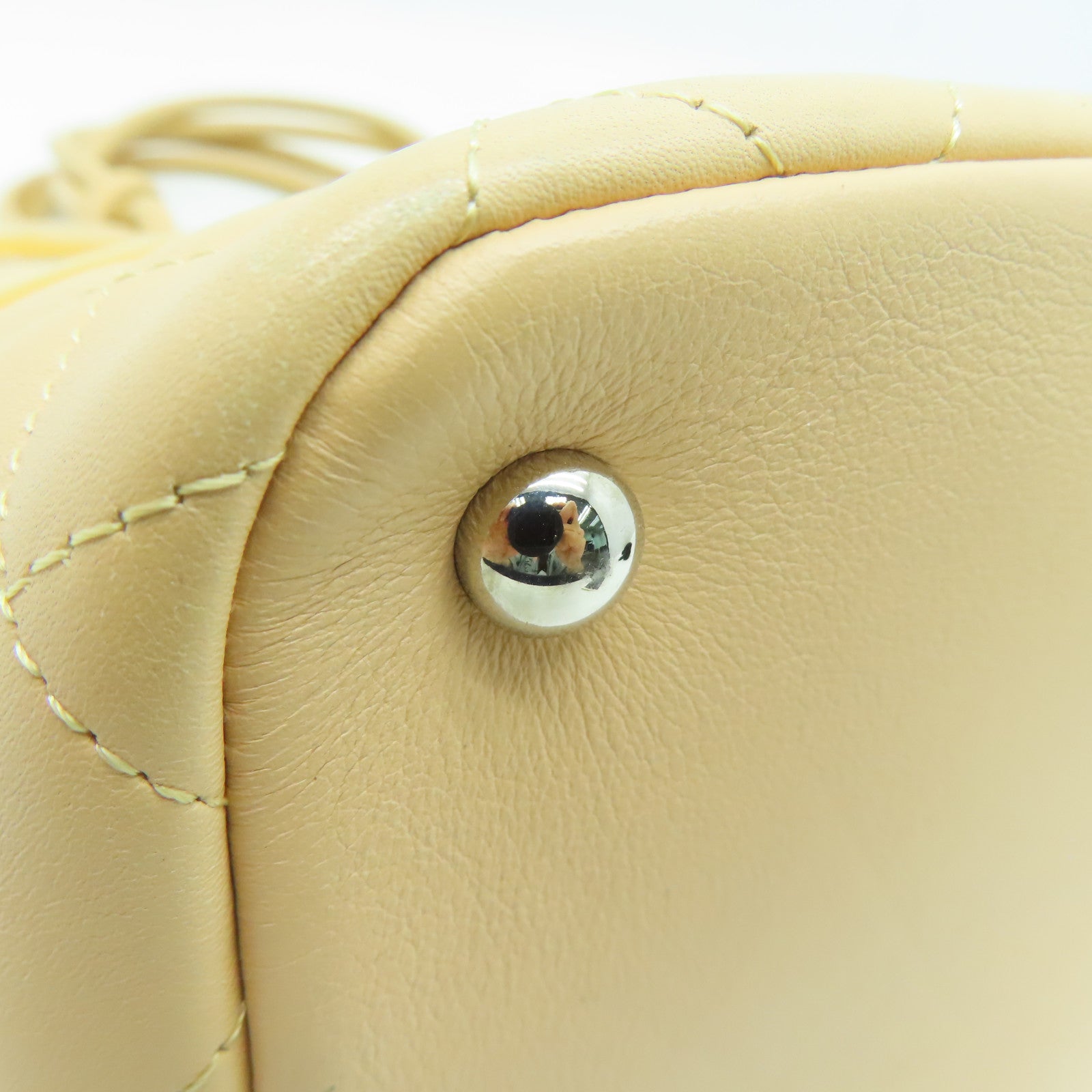 CHANEL rhombic cowhide leather Cambon Line silver buckle handle bag beige