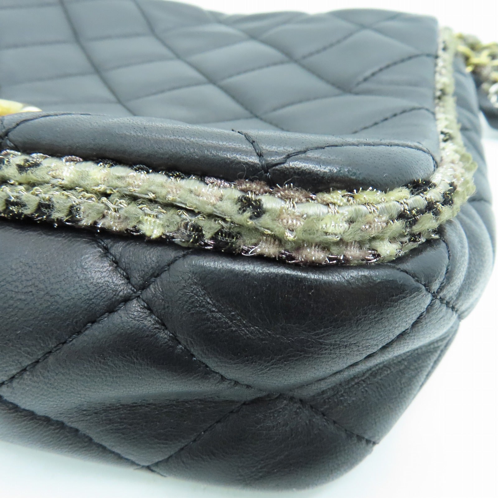 CHANEL 【激減優惠】菱格牛皮皮革Chain Shoulder金扣鏈帶肩背袋黑色