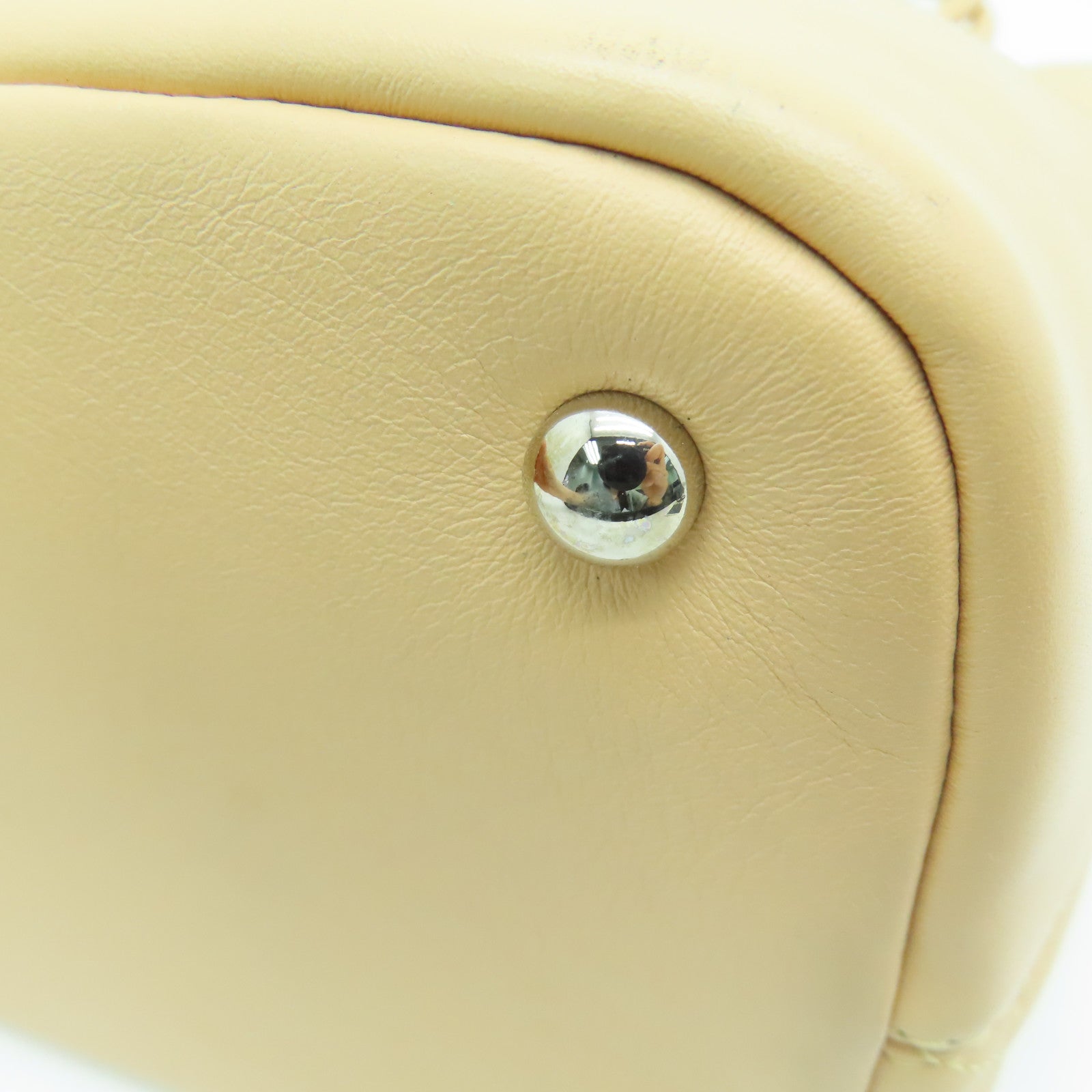 CHANEL rhombic cowhide leather Cambon Line silver buckle handle bag beige