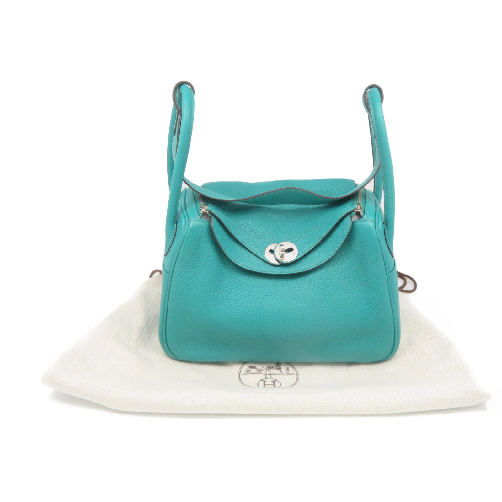 HERMES Clemence皮革Lindy 26 Shoulder Bag银扣肩背袋7F绿色