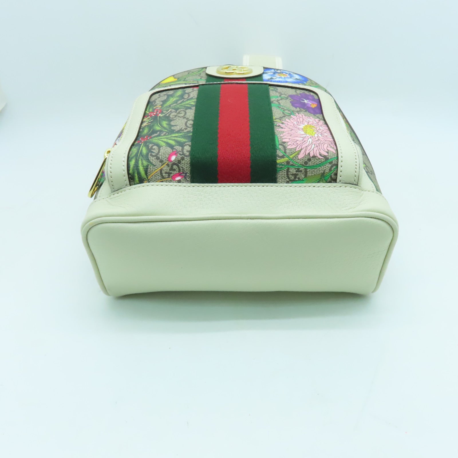 GUCCI 塗層帆布Ophidia GG Backpack銀扣背包米色/白色