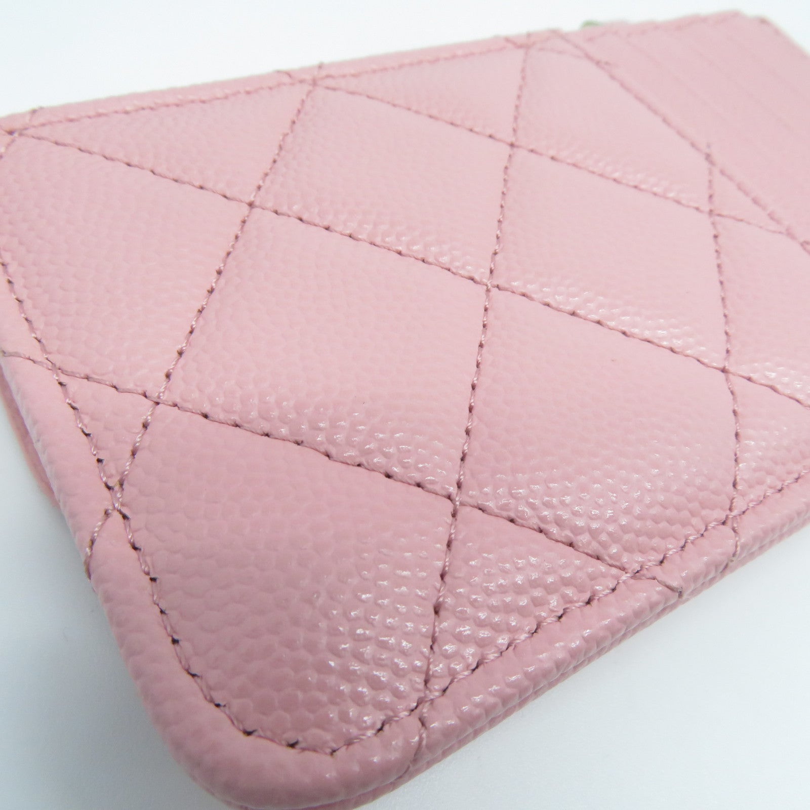 CHANEL 菱格Caviar皮革Card Holder金扣卡片套粉紅色