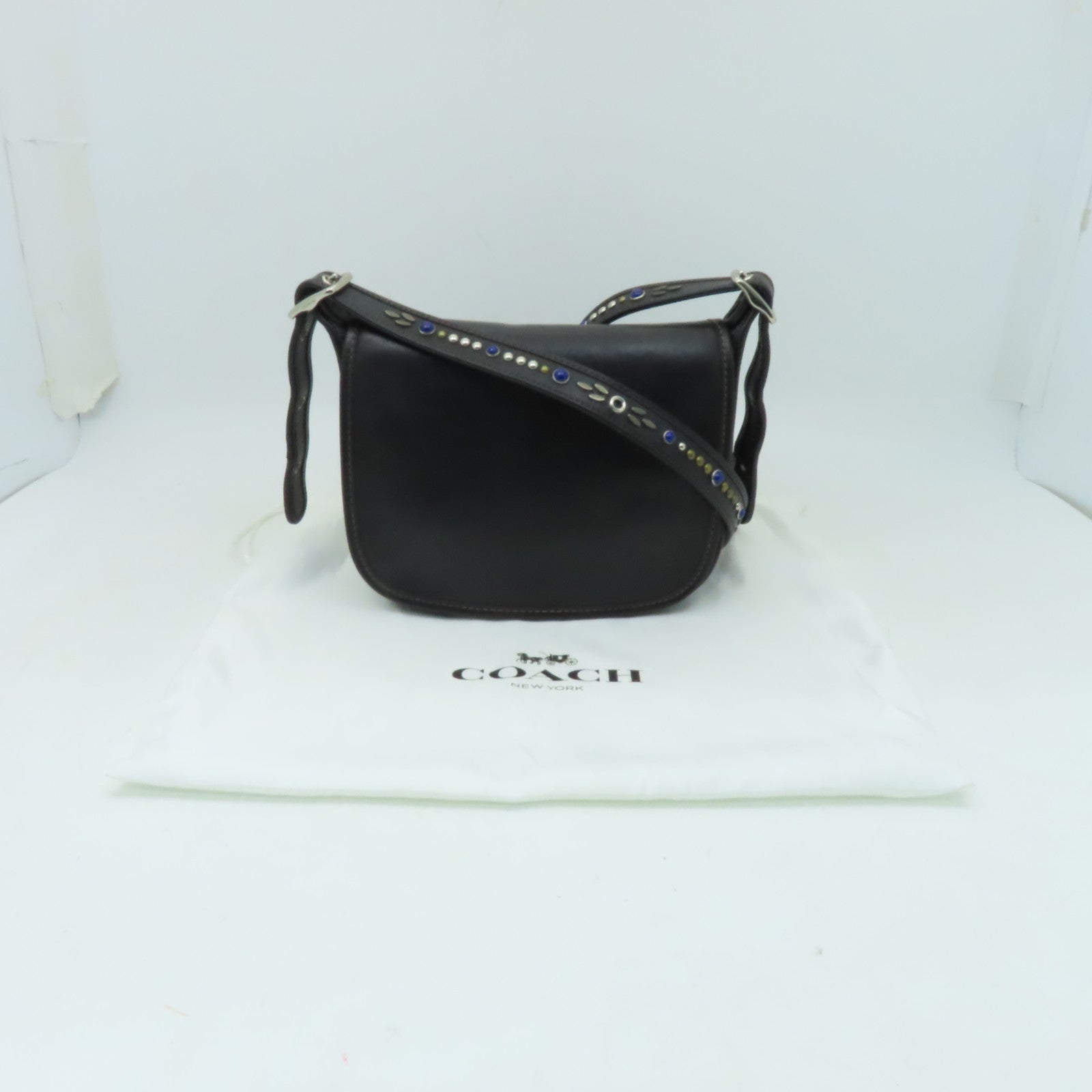 COACH 牛皮皮革Shoulder Bag銀扣肩背袋黑色