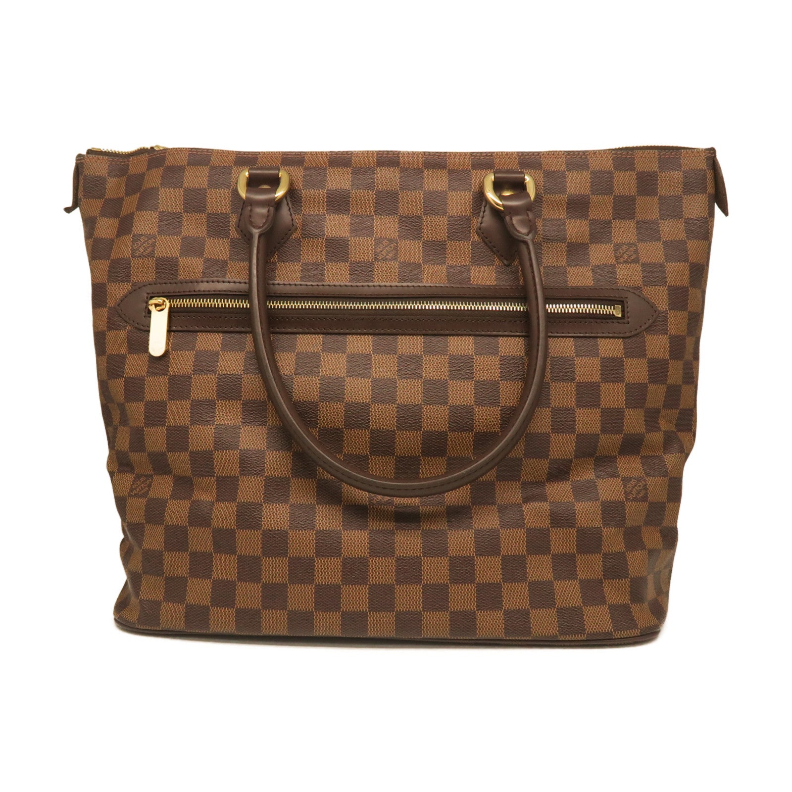 LOUIS VUITTON Damier Saleya GM gold buckle handle bag brown