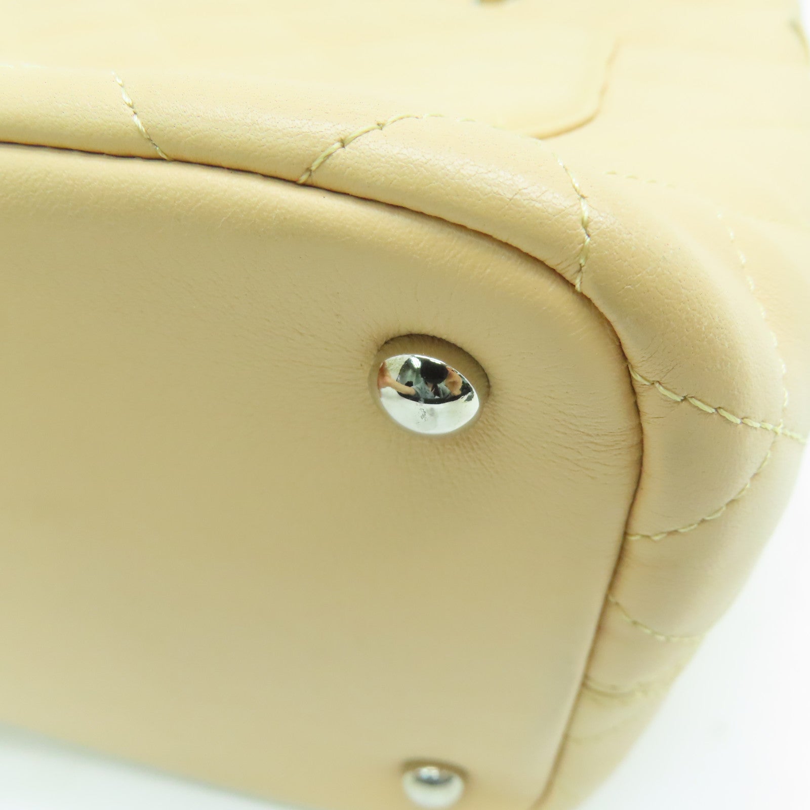 CHANEL rhombic cowhide leather Cambon Line silver buckle handle bag beige