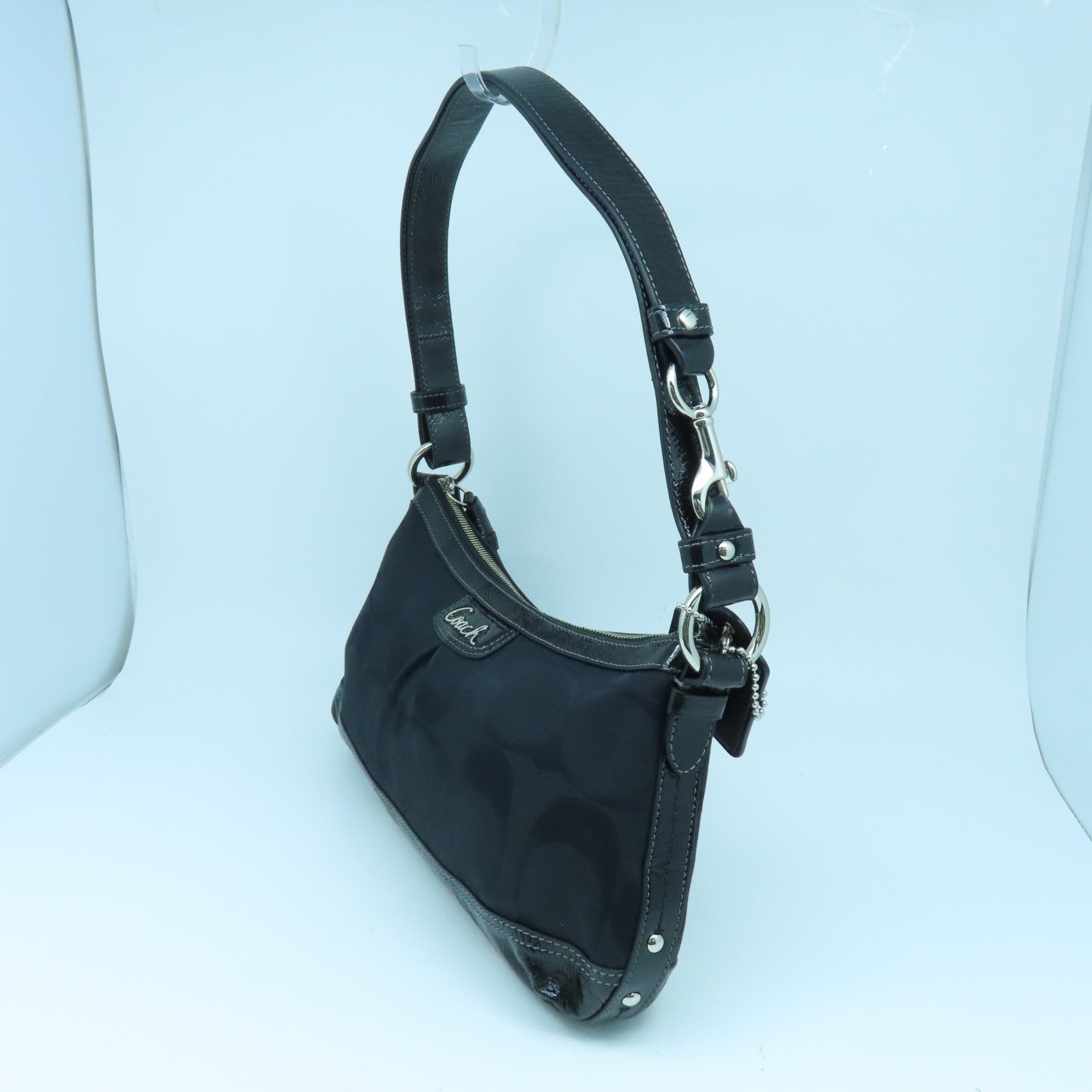 COACH 帆布Shoulder Bag銀扣肩背袋黑色