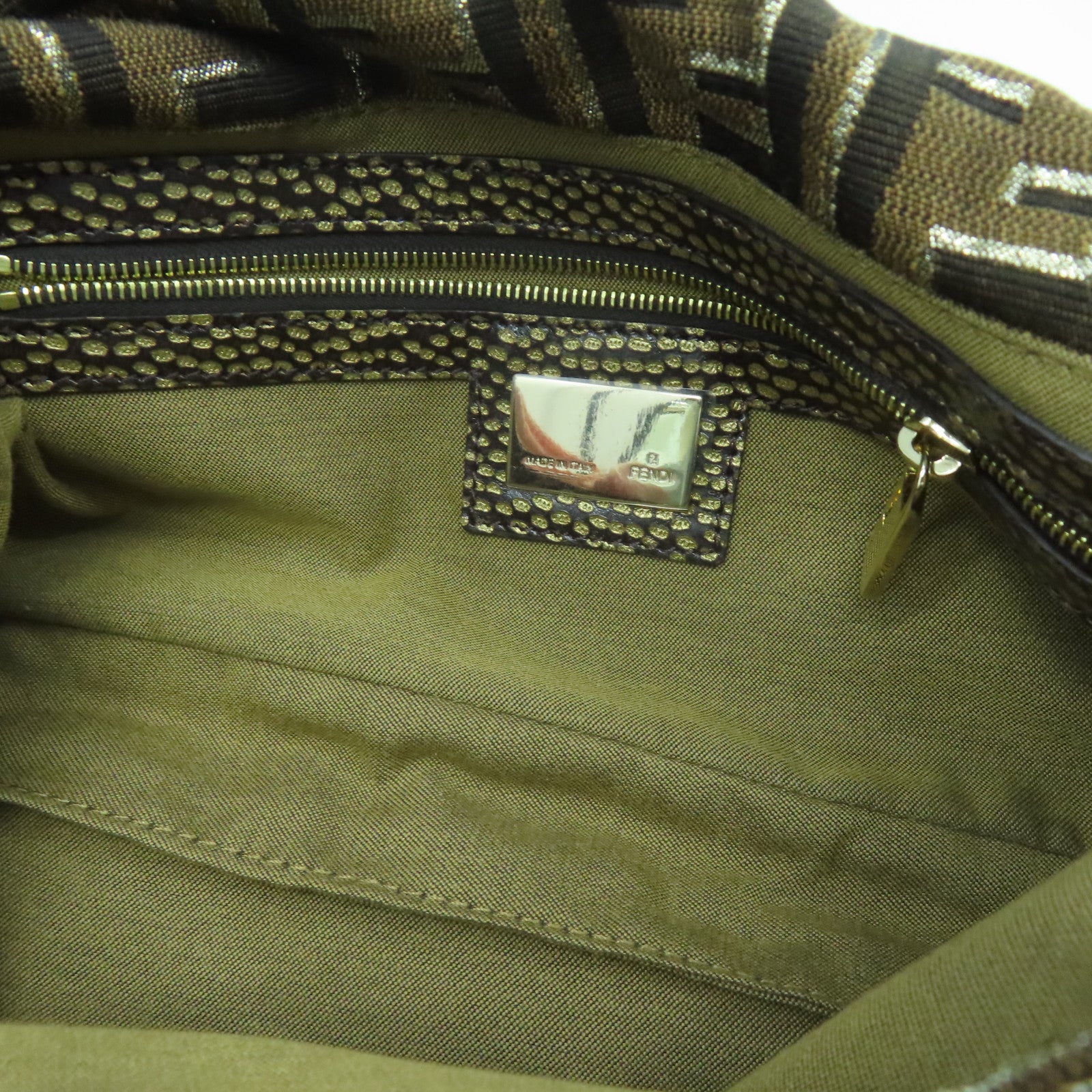 FENDI canvas Shoulder Bag gold buckle shoulder bag brown