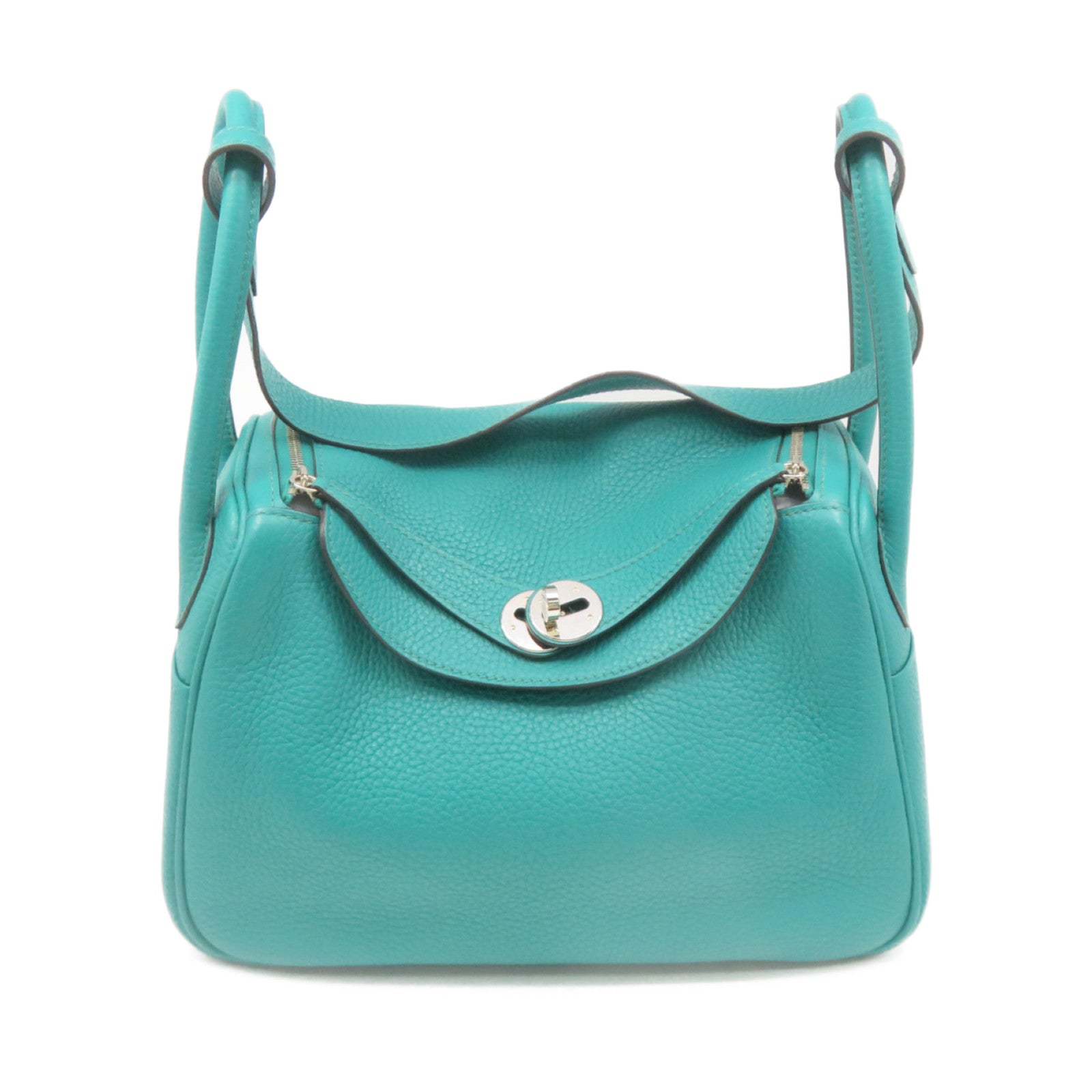 HERMES Clemence皮革Lindy 26 Shoulder Bag银扣肩背袋7F绿色