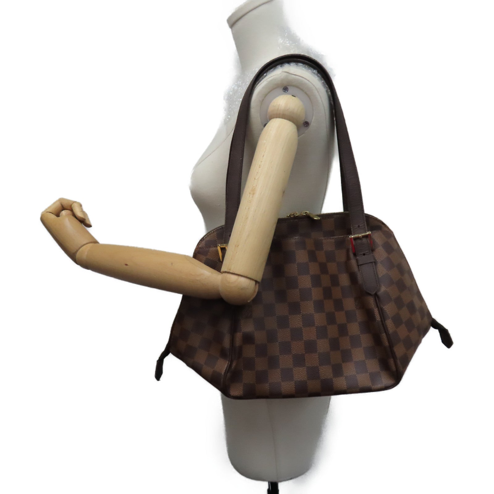 LOUIS VUITTON Damier Belem MM Gold Buckle Shoulder Bag Brown