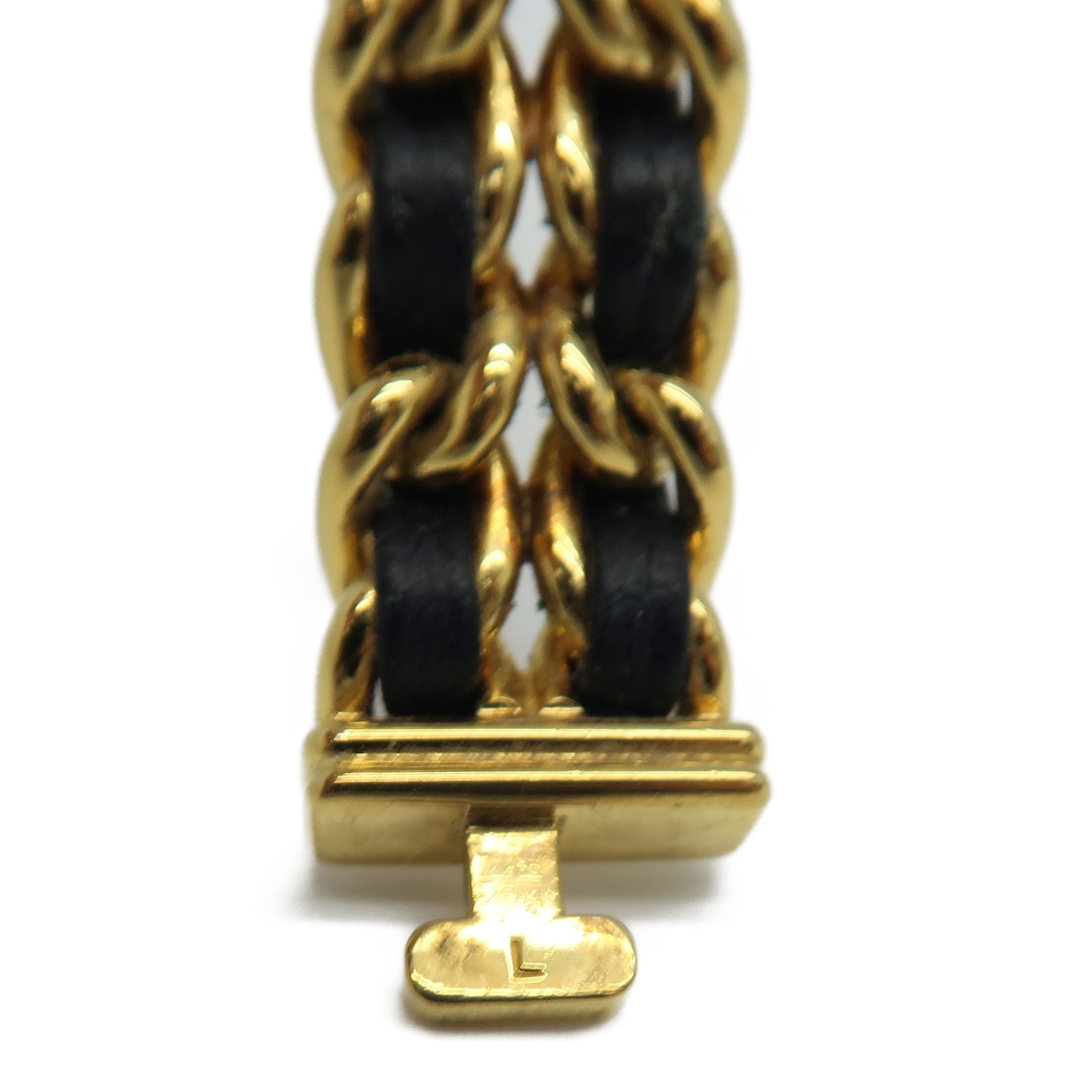 CHANEL Premiere L鍍金/皮革手錶石英機芯黑色