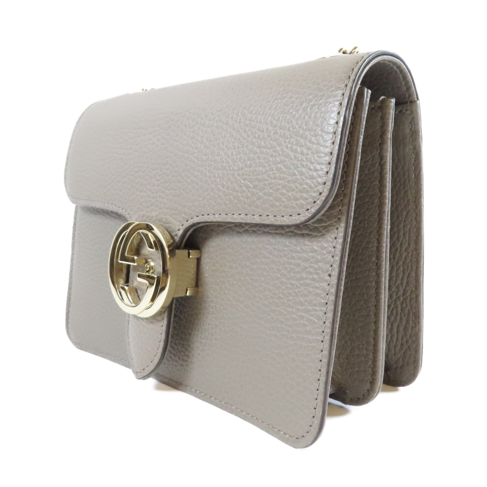 GUCCI 牛皮皮革Chain Shoulder金扣鏈帶肩背袋灰色