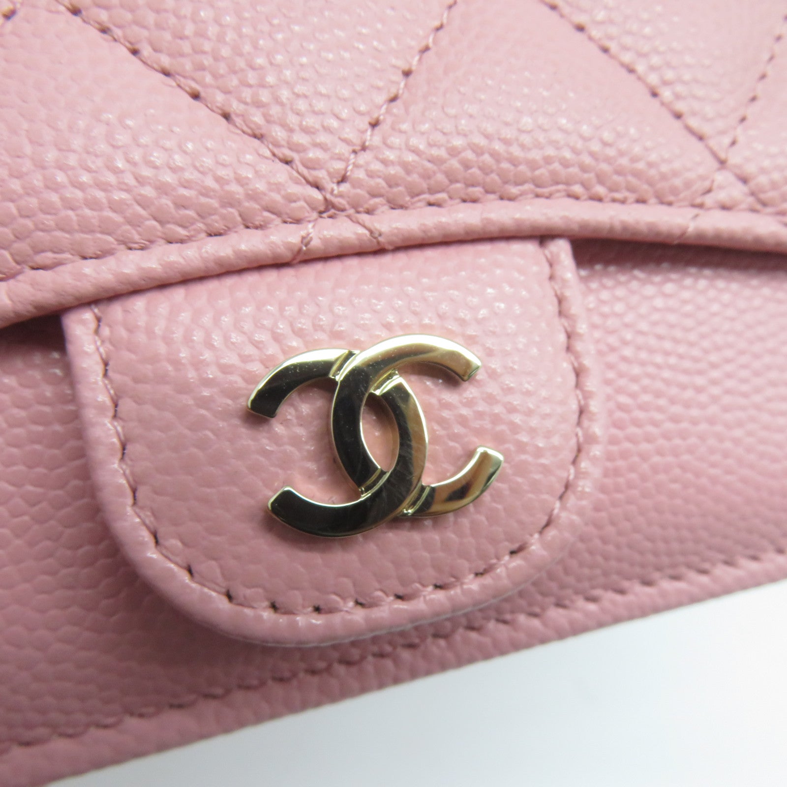 CHANEL 菱格Caviar皮革Card Holder金扣卡片套粉紅色