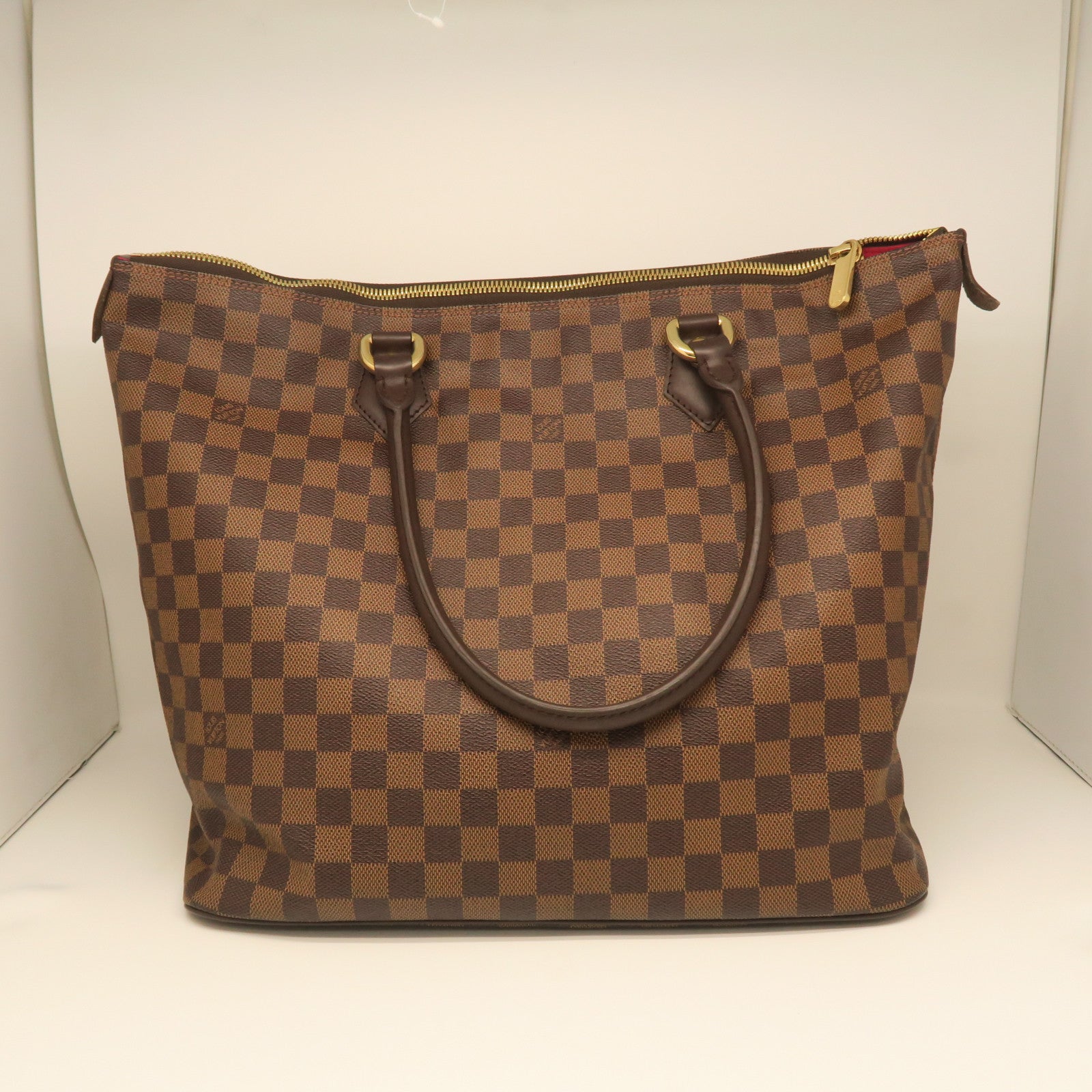 LOUIS VUITTON Damier Saleya GM gold buckle handle bag brown