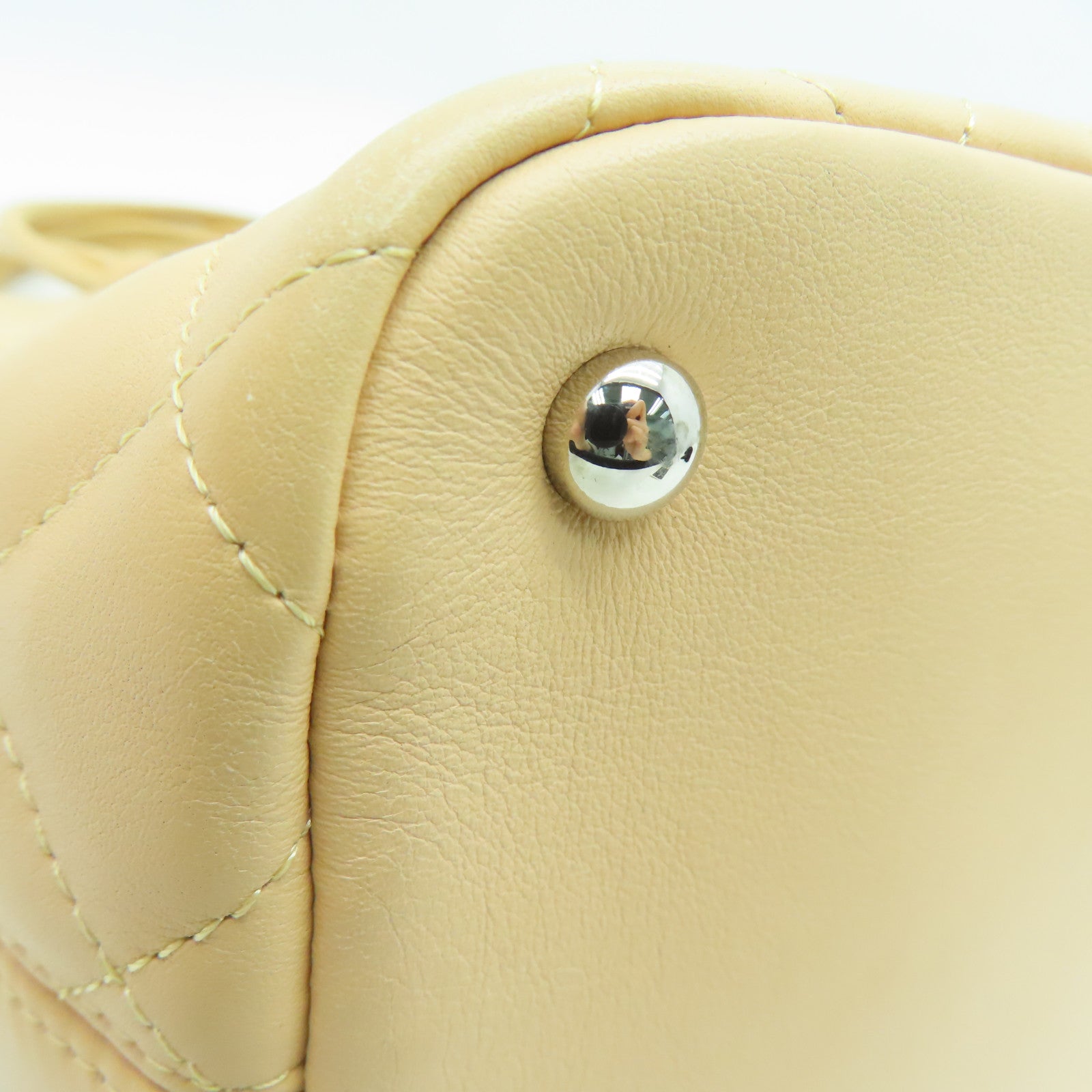 CHANEL rhombic cowhide leather Cambon Line silver buckle handle bag beige