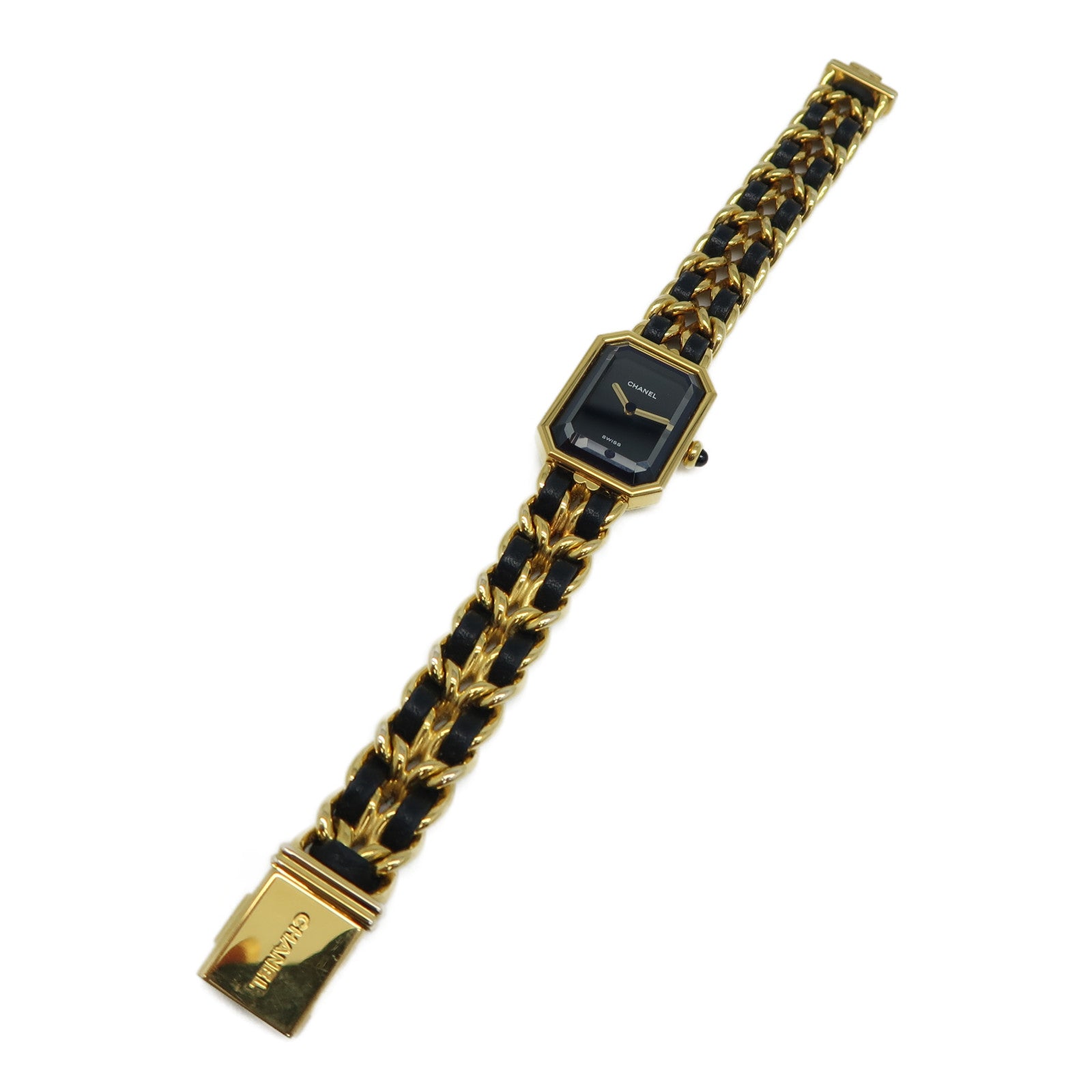 CHANEL Premiere L鍍金/皮革手錶石英機芯黑色